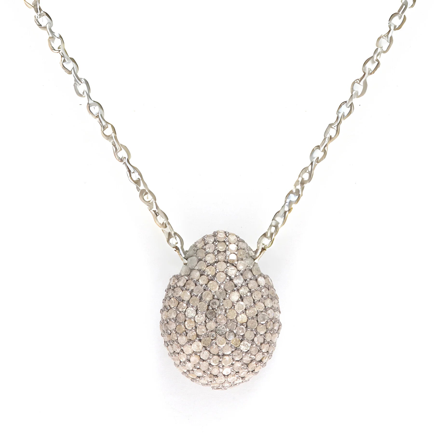 16mm diamond bean pendant with chain, elegant minimalist necklace for everyday luxury.