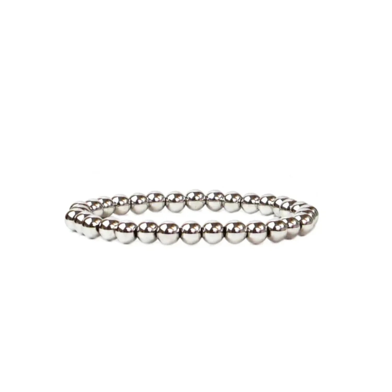 Bright silver stretch bracelet, sleek modern jewelry with minimalist elegant design