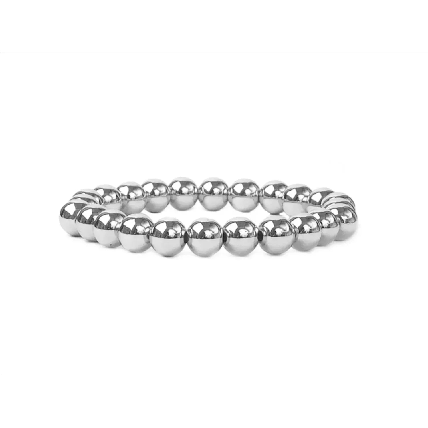Bright silver stretch bracelet, sleek modern jewelry with minimalist elegant design