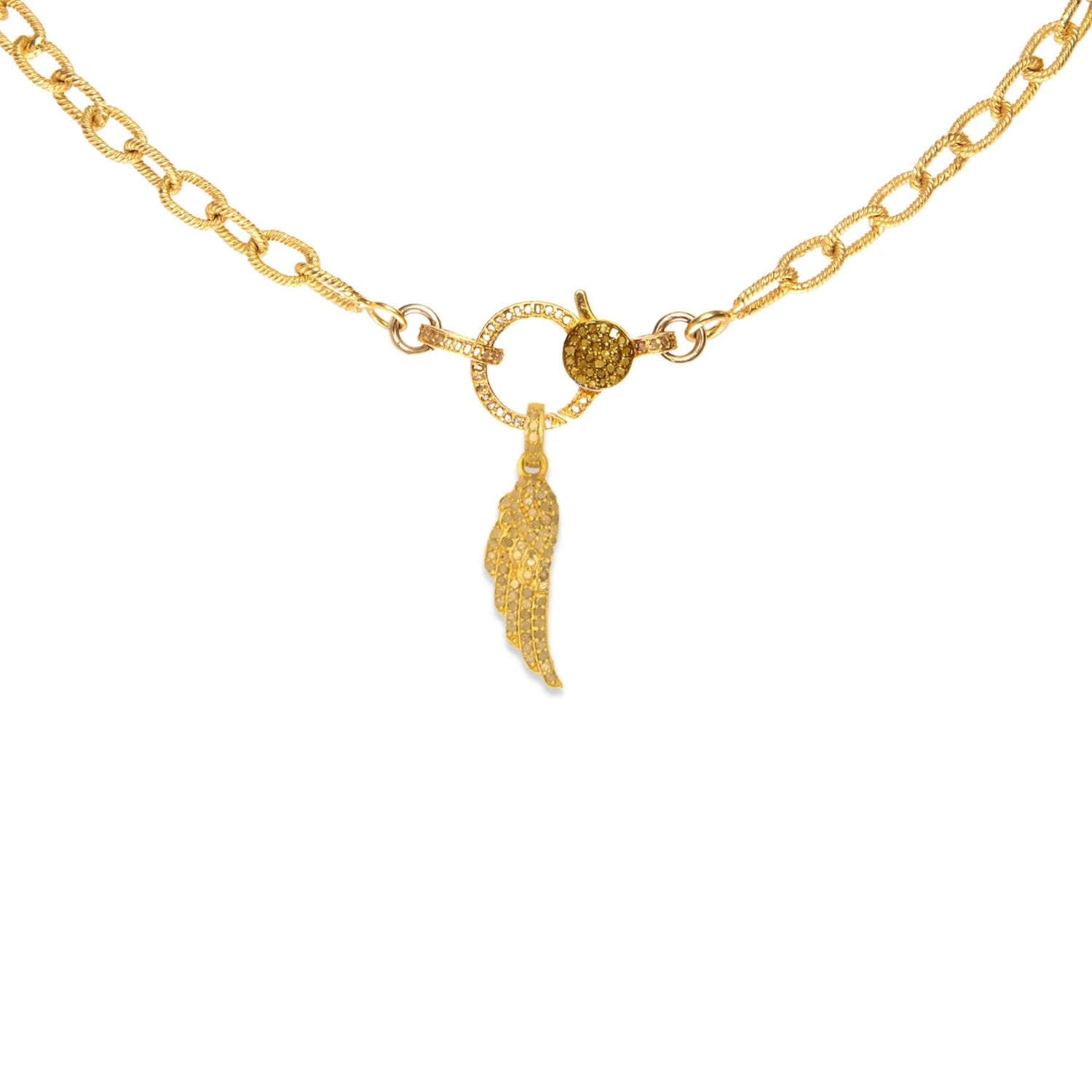 Angel wing charm with diamonds – elegant feathered pendant symbolizing guidance, love, and protection.