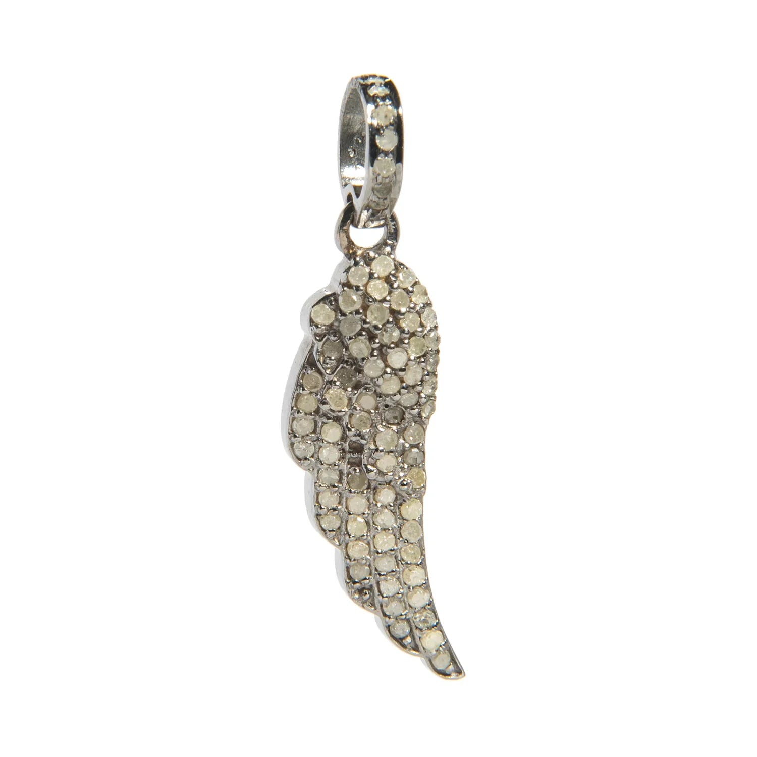 Angel wing charm with diamonds – elegant feathered pendant symbolizing guidance, love, and protection