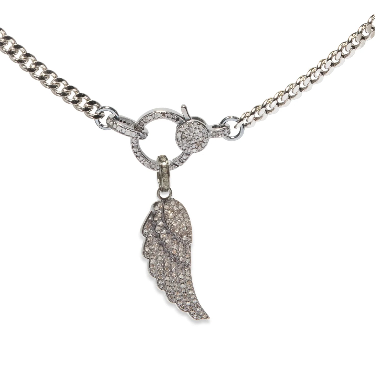 Angel wing charm with diamonds – elegant feathered pendant symbolizing guidance, love, and protection