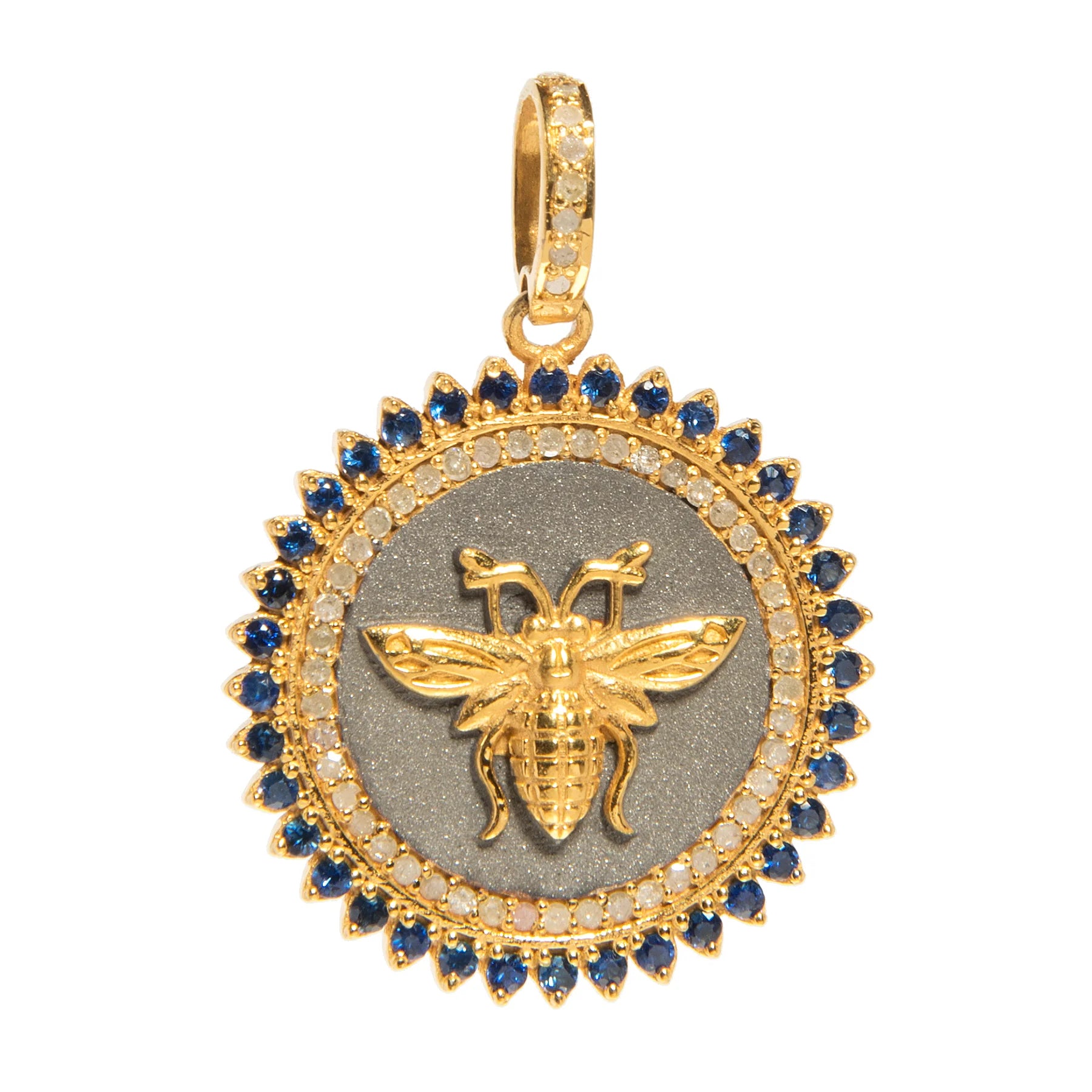 Gold bee charm with sapphire accents, crafted in 18kt gold-plated sterling silver