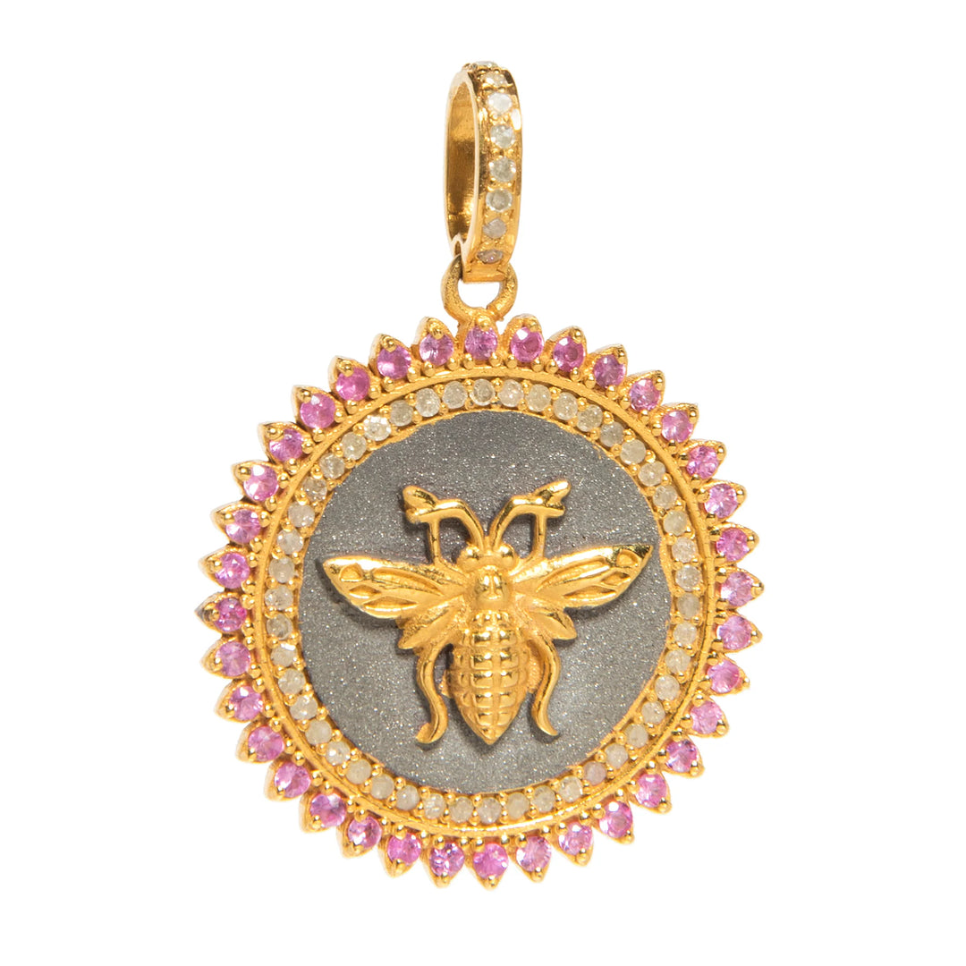 Gold bee charm with sapphire accents, crafted in 18kt gold-plated sterling silver