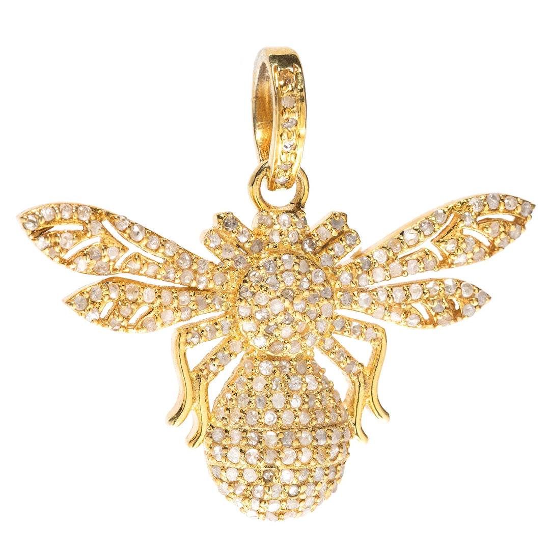 Extra-large bee charm with diamond accents, crafted in 18kt gold-plated sterling silver