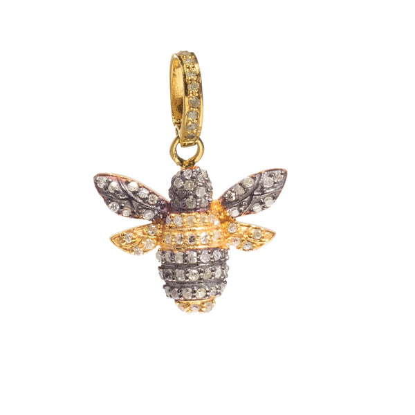Mixed metal bee pendant with diamonds, elegant nature-inspired jewelry with sparkling detail