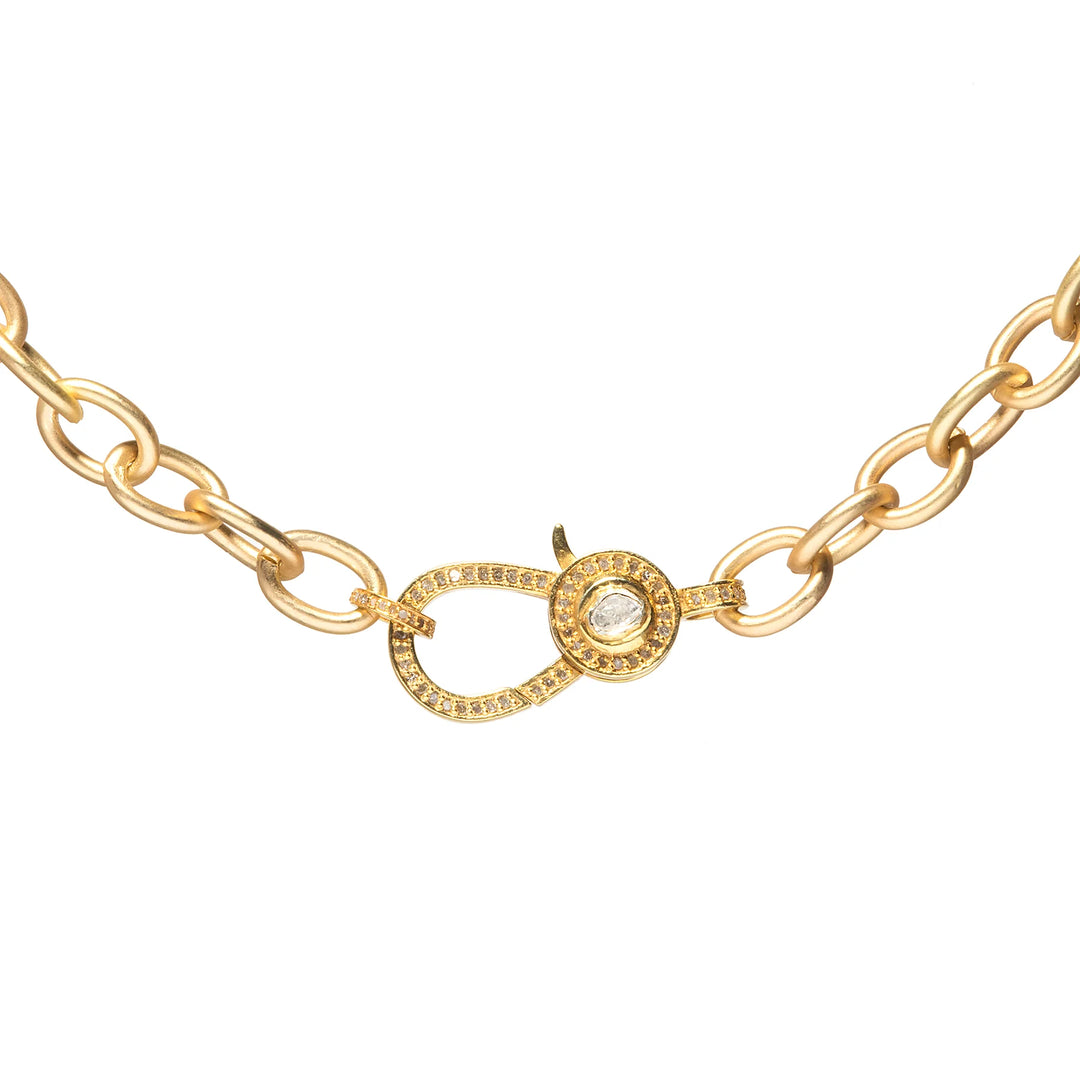 Chunky matte gold cable chain necklace with Polki diamond clasp and luxury finish