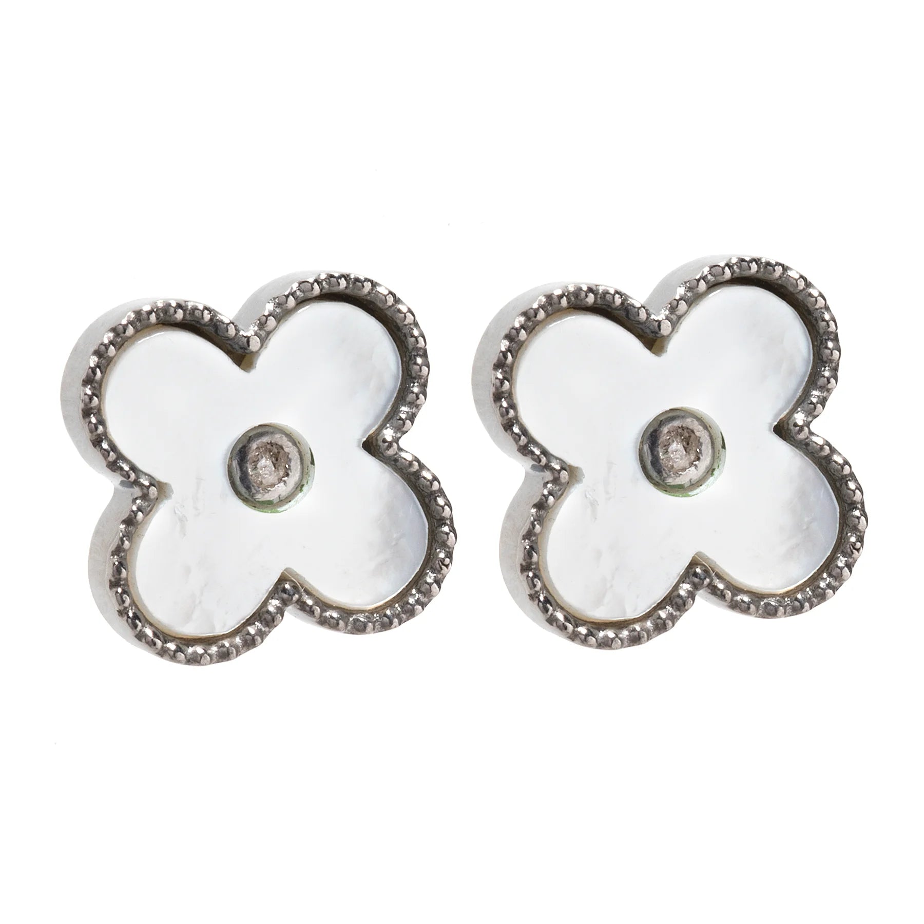 Clover post earrings in gold with diamond center, elegant lucky charm jewelry design