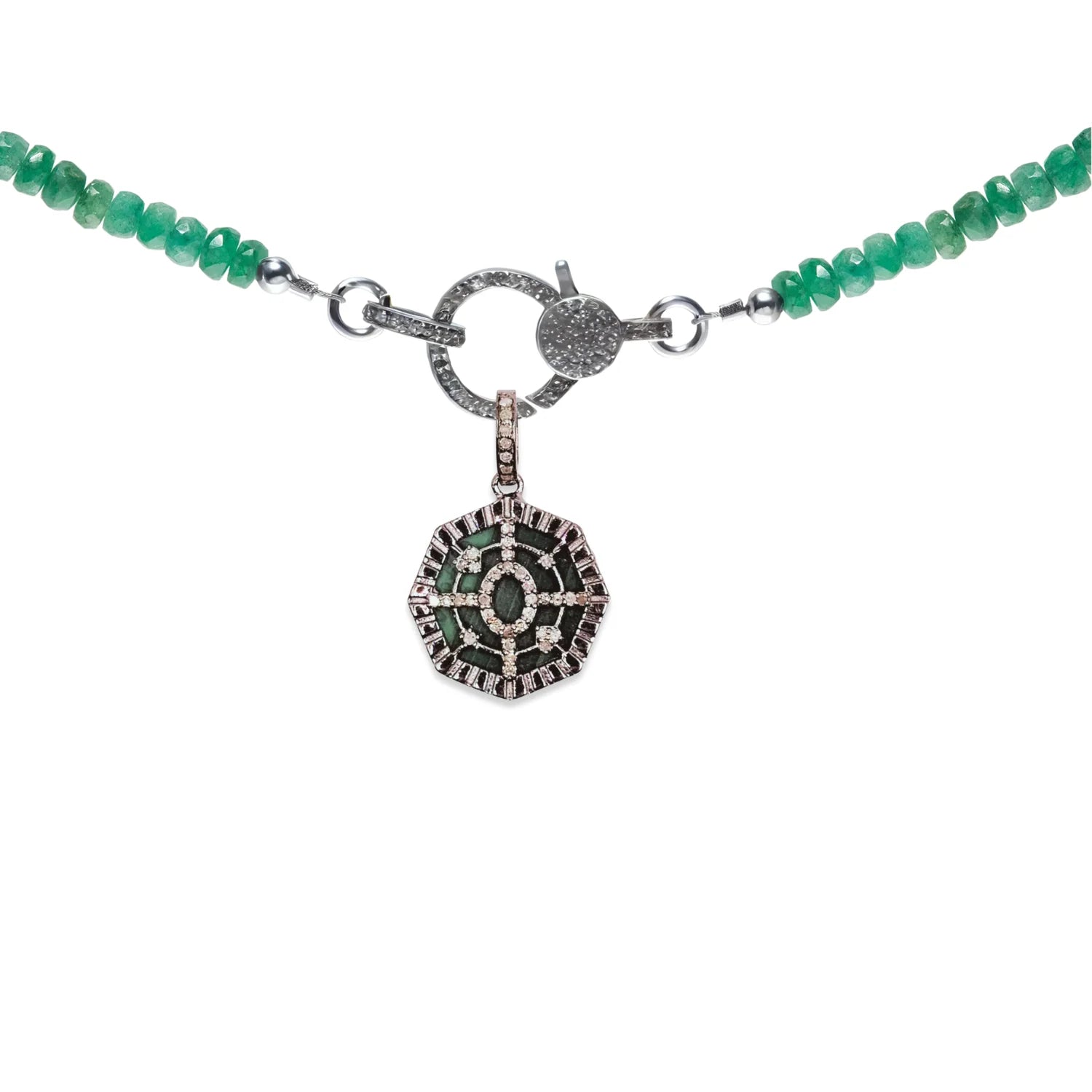 Compass malachite charm with diamond accents, elegant luxury jewelry piece with vibrant green gemstone
