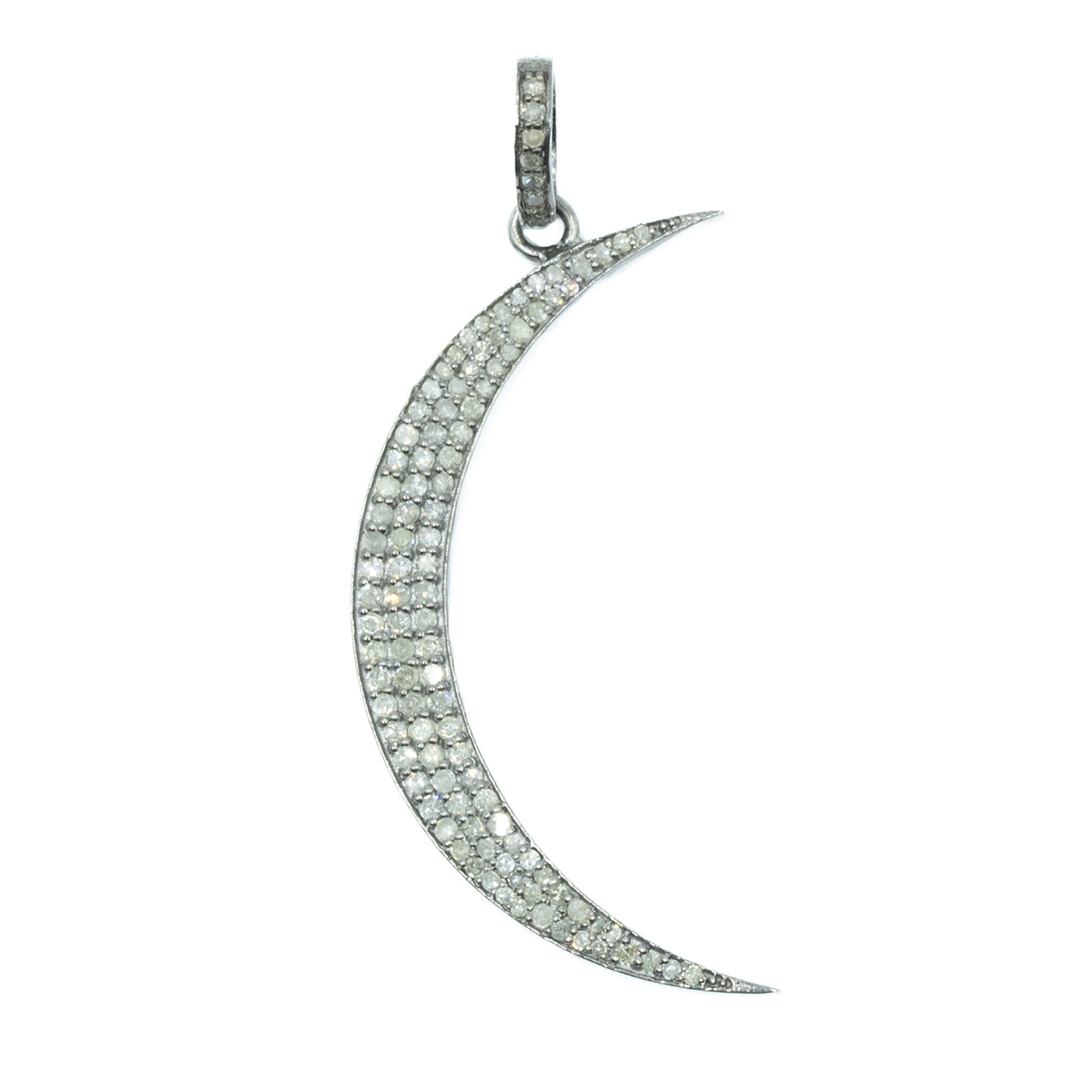Large crescent moon pendant with diamonds, celestial-inspired jewelry in elegant modern design