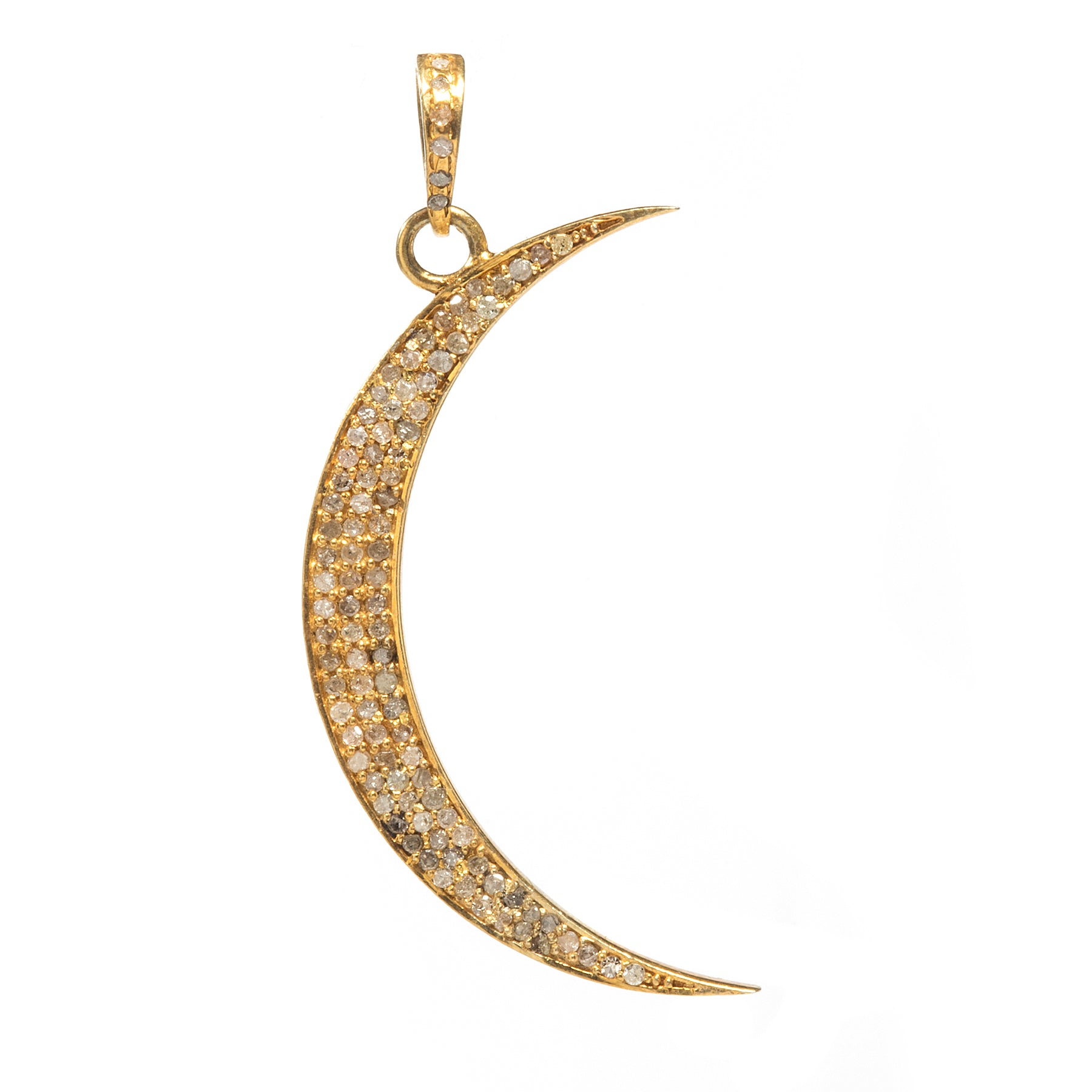 Large crescent moon pendant with diamonds, celestial-inspired jewelry in elegant modern design