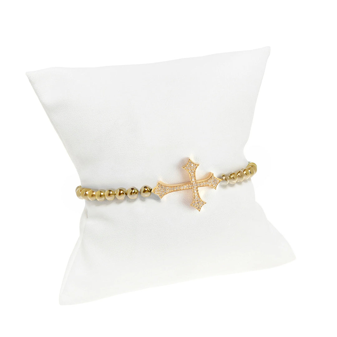 Cross diamond stretch bracelet, elegant spiritual jewelry with sparkling diamond cross design