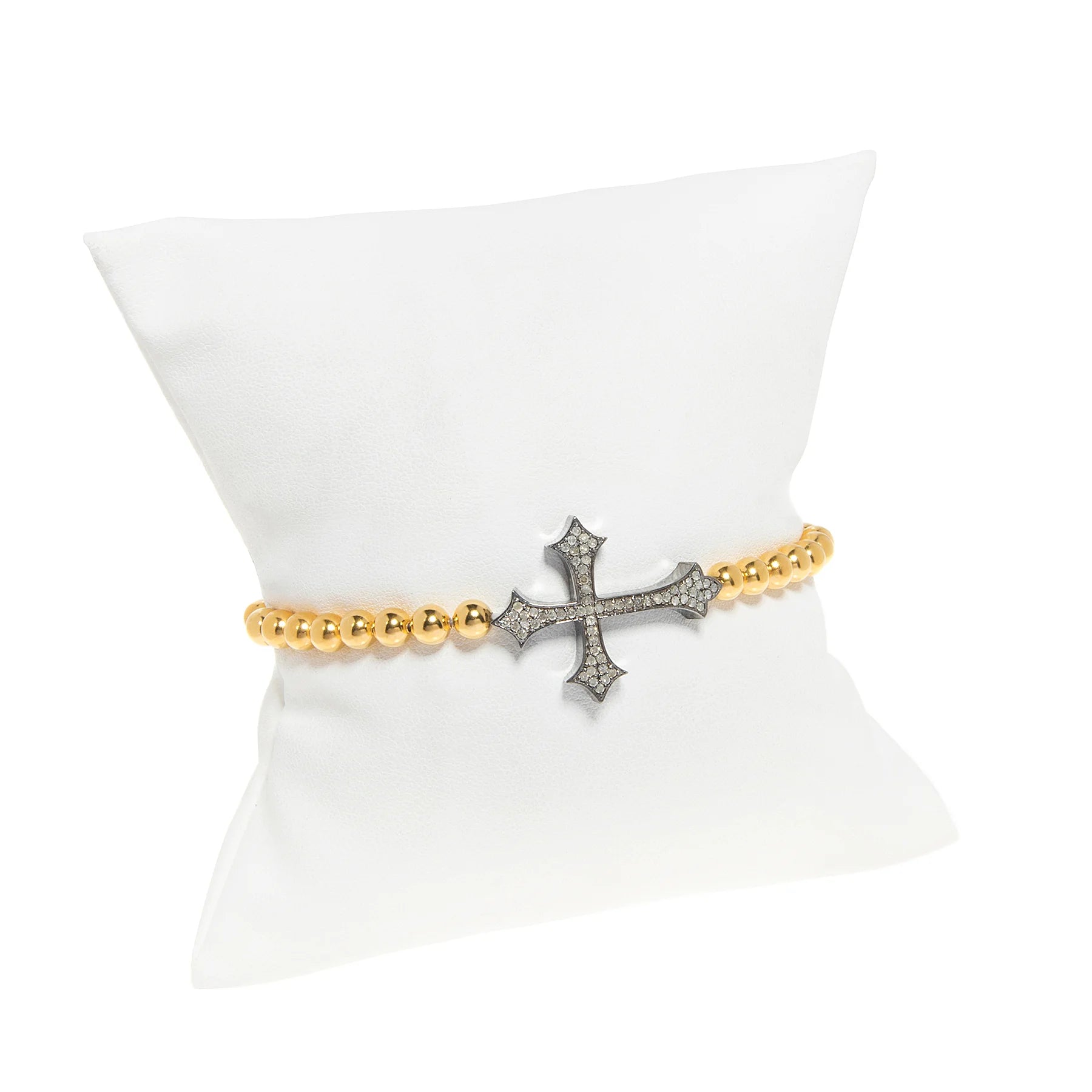Cross diamond stretch bracelet, elegant spiritual jewelry with sparkling diamond cross design