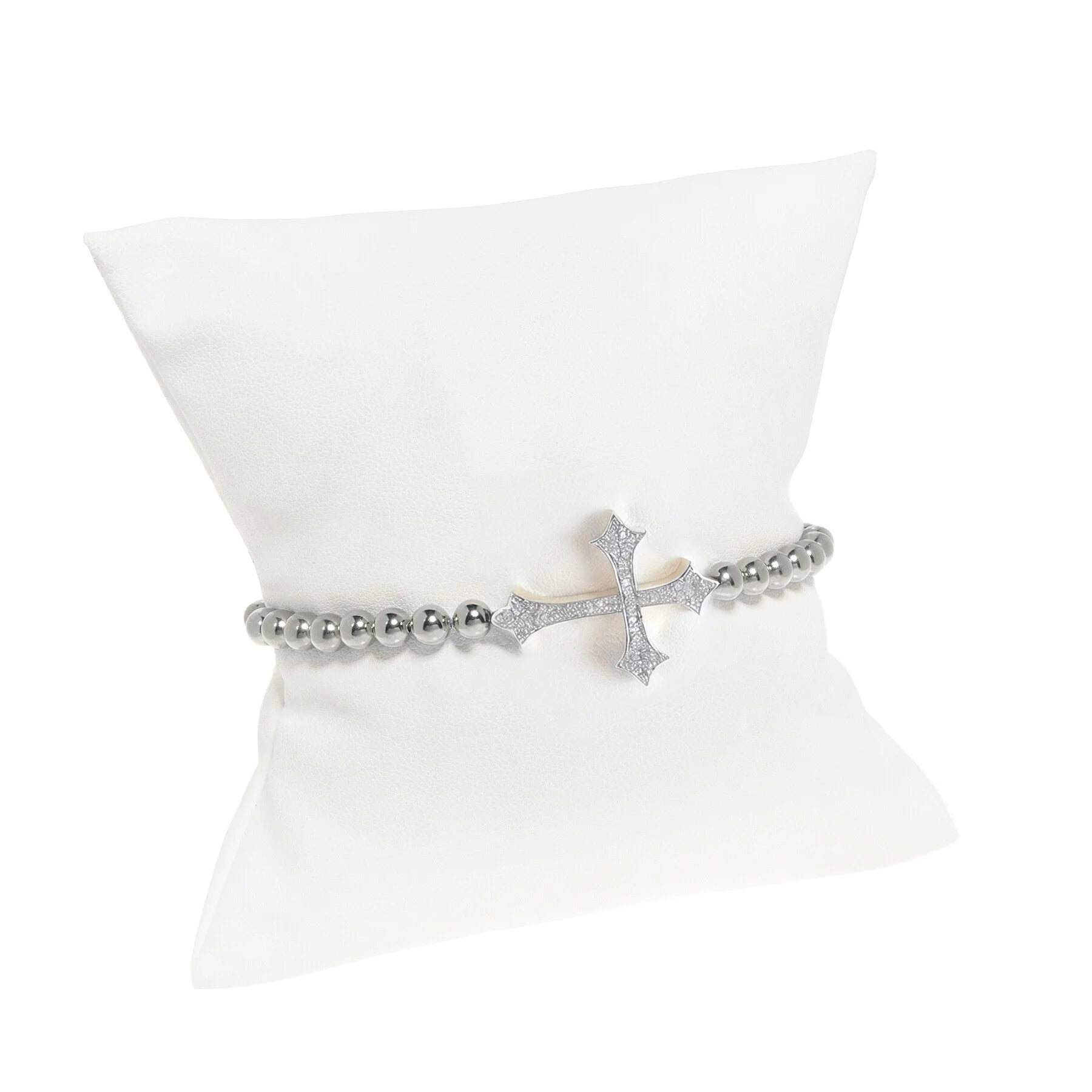Cross diamond stretch bracelet, elegant spiritual jewelry with sparkling diamond cross design