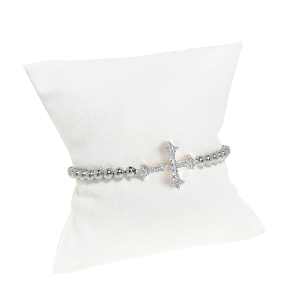 Cross diamond stretch bracelet, elegant spiritual jewelry with sparkling diamond cross design