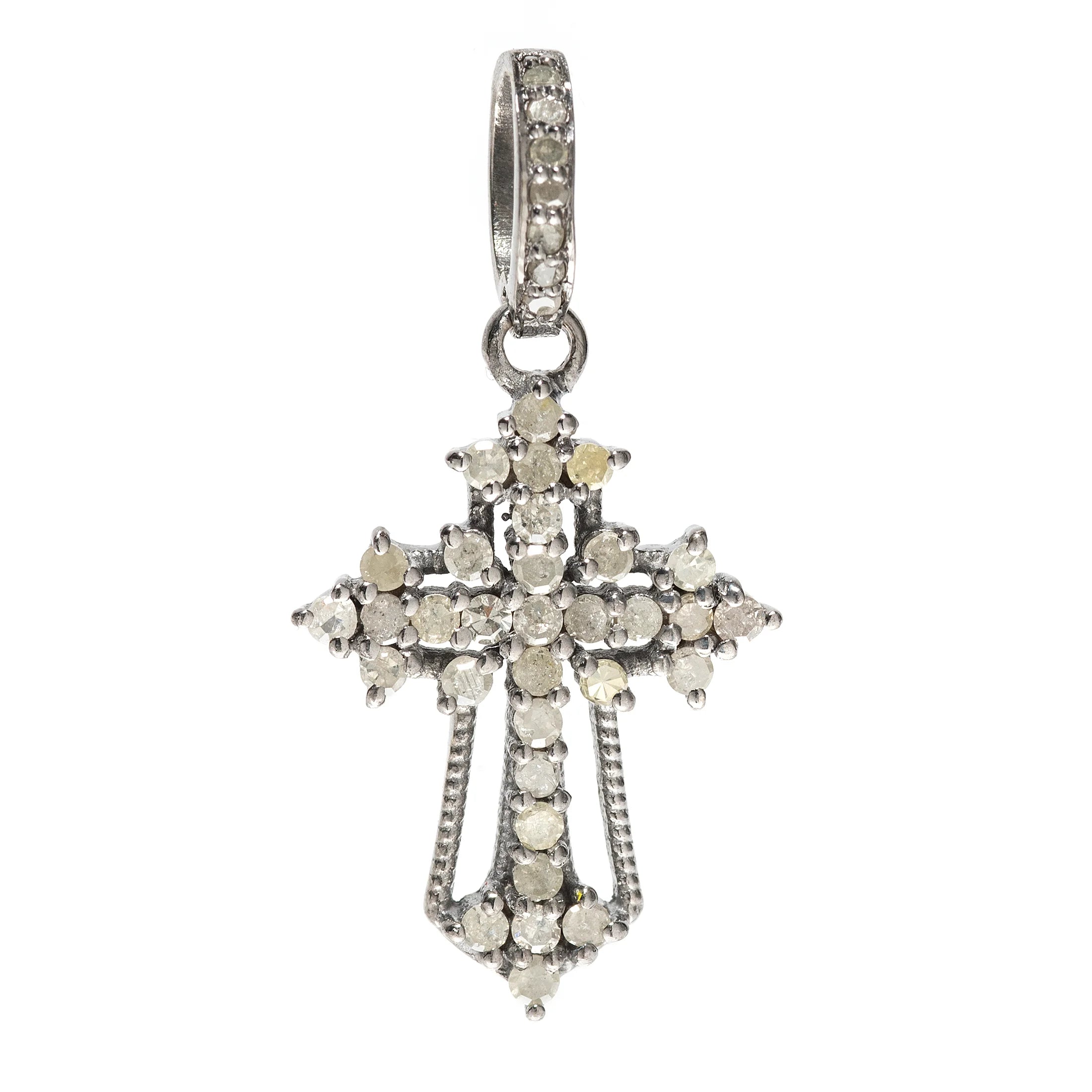 Silver Ornate cross charm – intricately designed pendant symbolizing faith with vintage-inspired elegance

