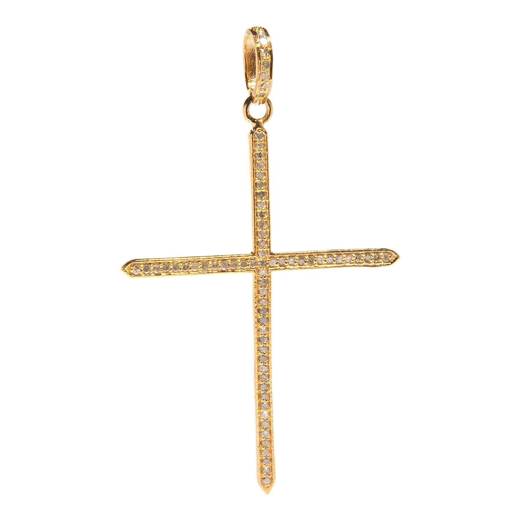 Extra-large thin pointed cross charm in 18kt gold-plated sterling silver with sleek, elegant design