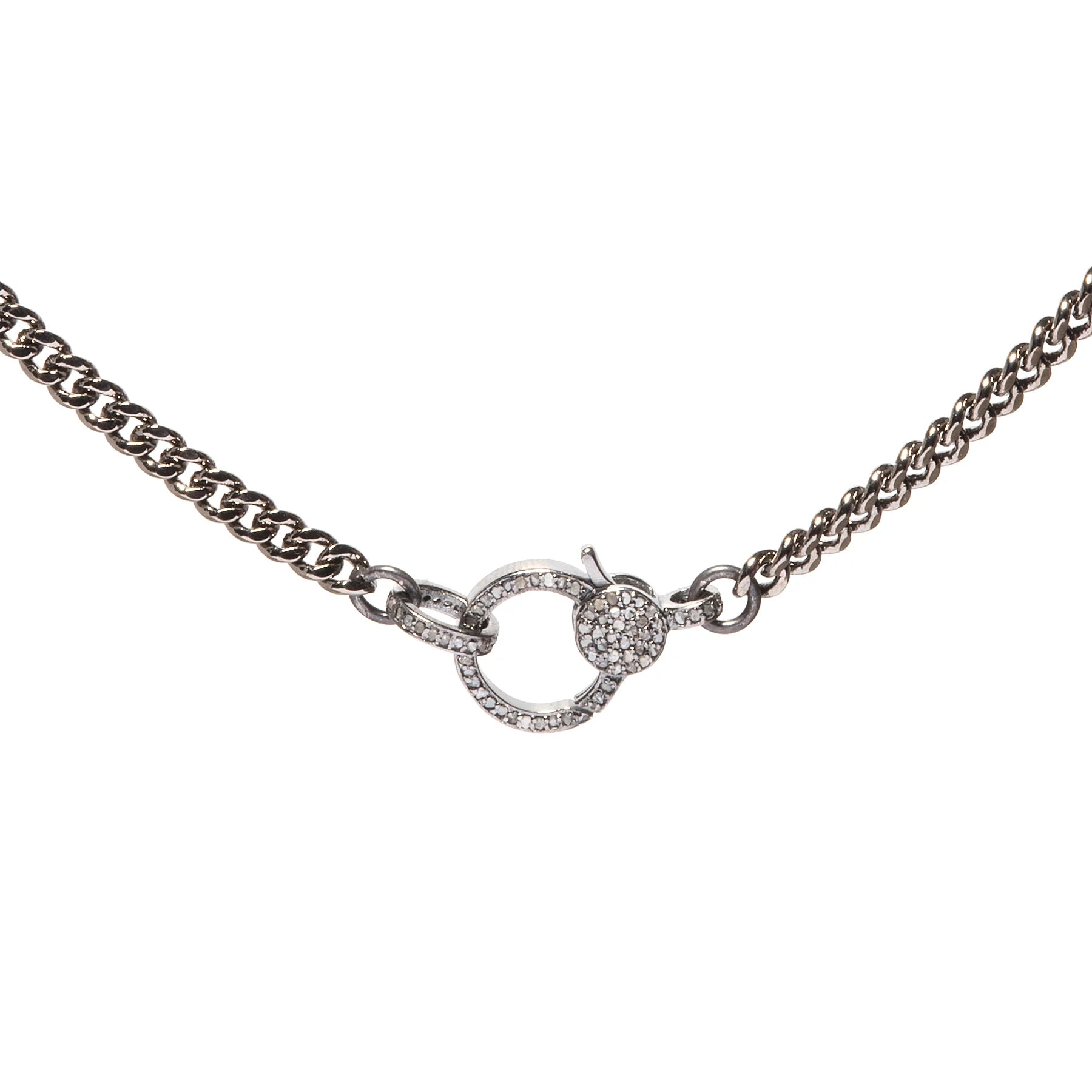 Matte oxidized silver Cuban chain necklace with diamond closure and bold statement design