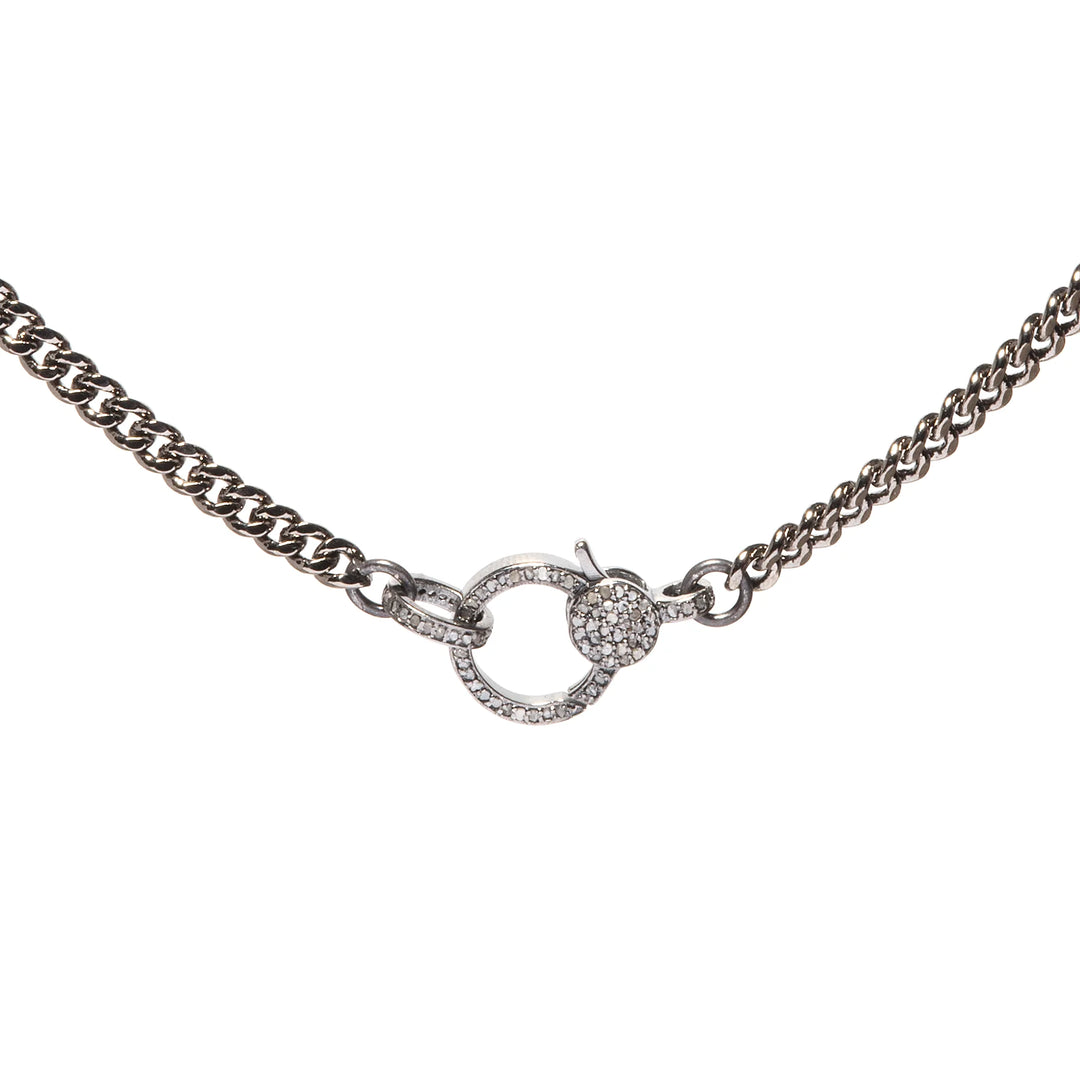Matte oxidized silver Cuban chain necklace with diamond closure and bold statement design