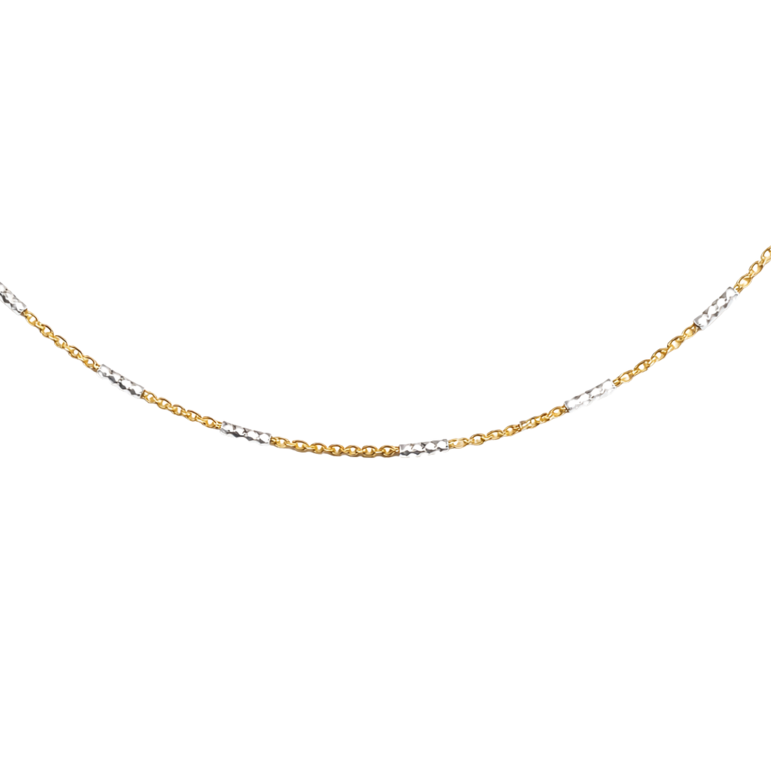 Delicate mixed metal bar necklace with elegant minimalist design, versatile stylish accessory for everyday wear
