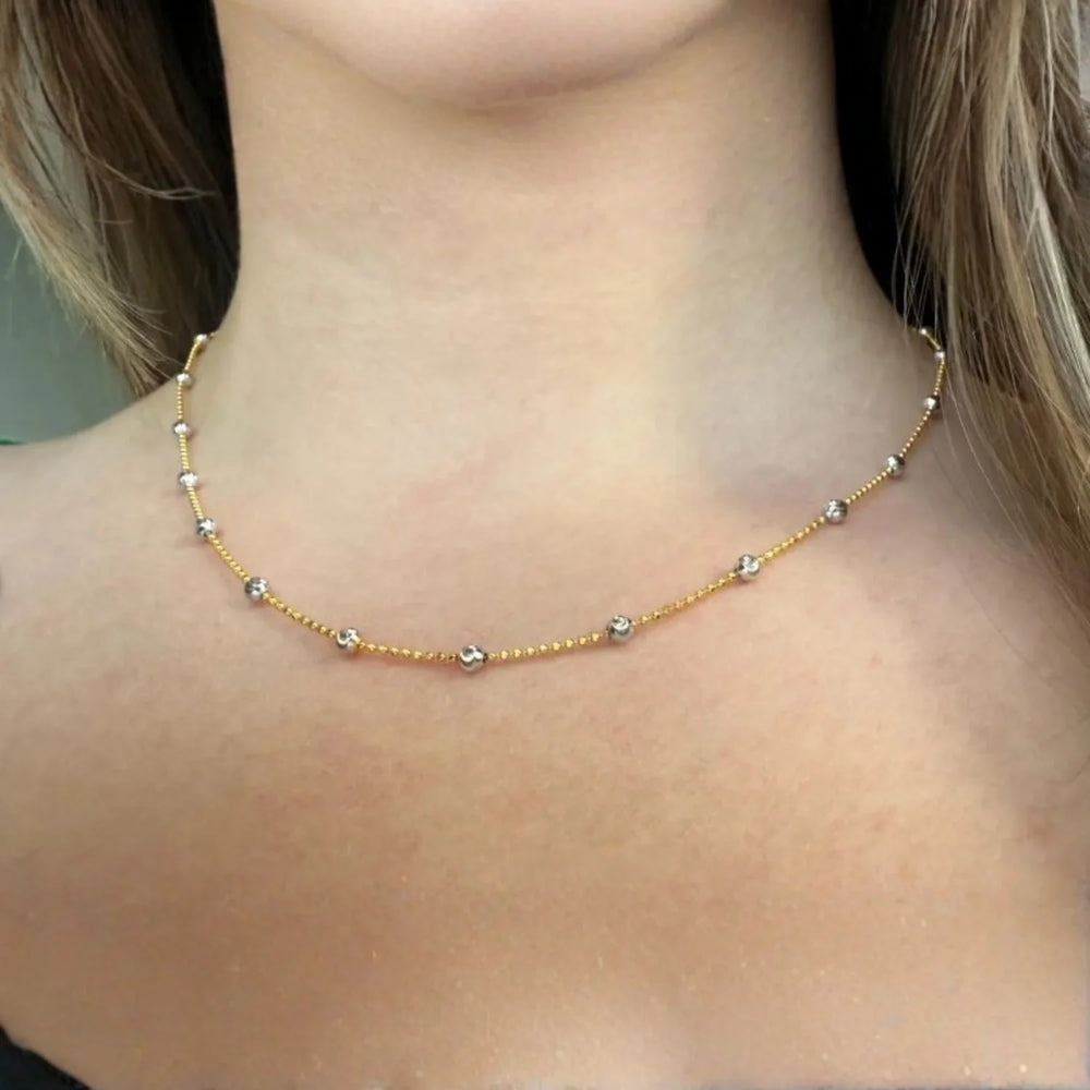 Delicate satellite diamond cut gold necklace with elegant minimalist design, perfect luxury jewelry accessory