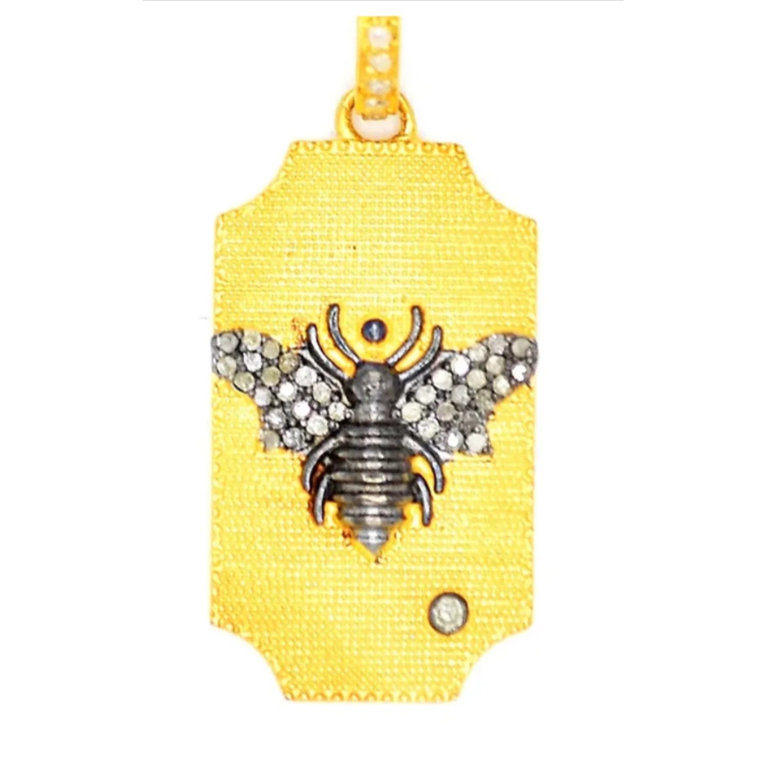 Diamond Bee Dog Tag Pendant – Mixed Metal Necklace with Sparkling Diamond Detailing