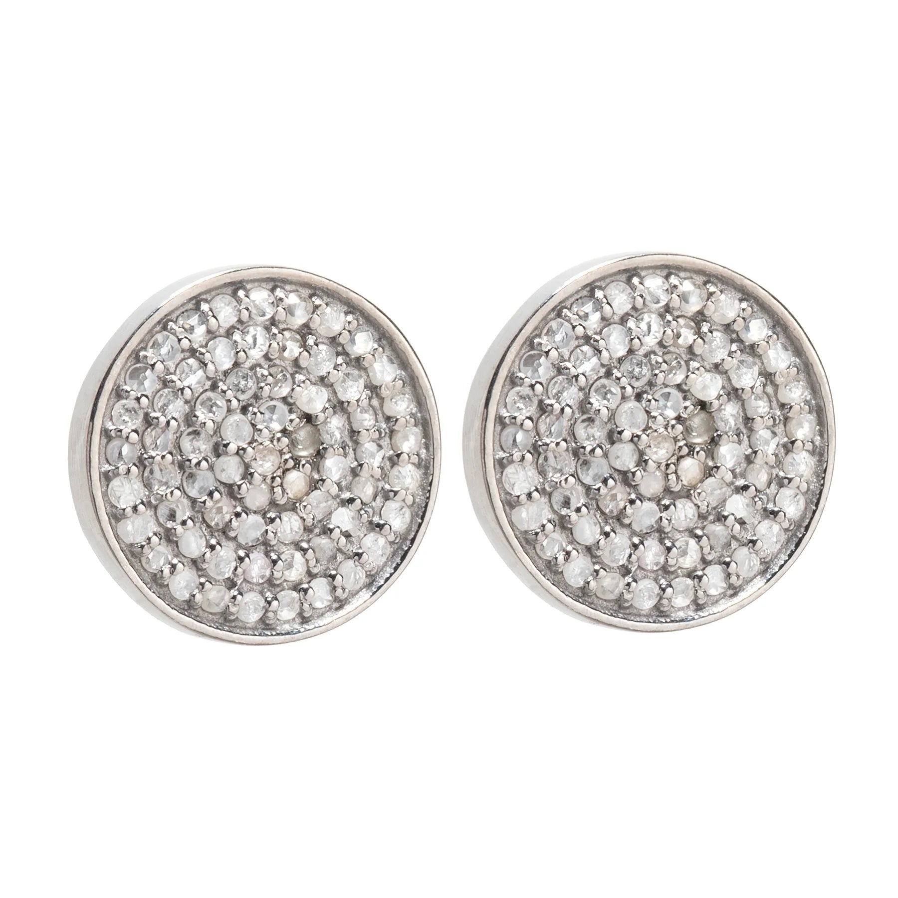 Diamond disc post earrings, minimalist round stud jewelry with sparkling diamond accents