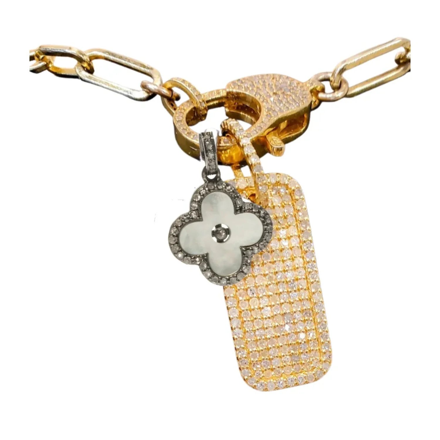 Clover charm with diamond halo, elegant sparkling jewelry accessory with delicate and timeless design