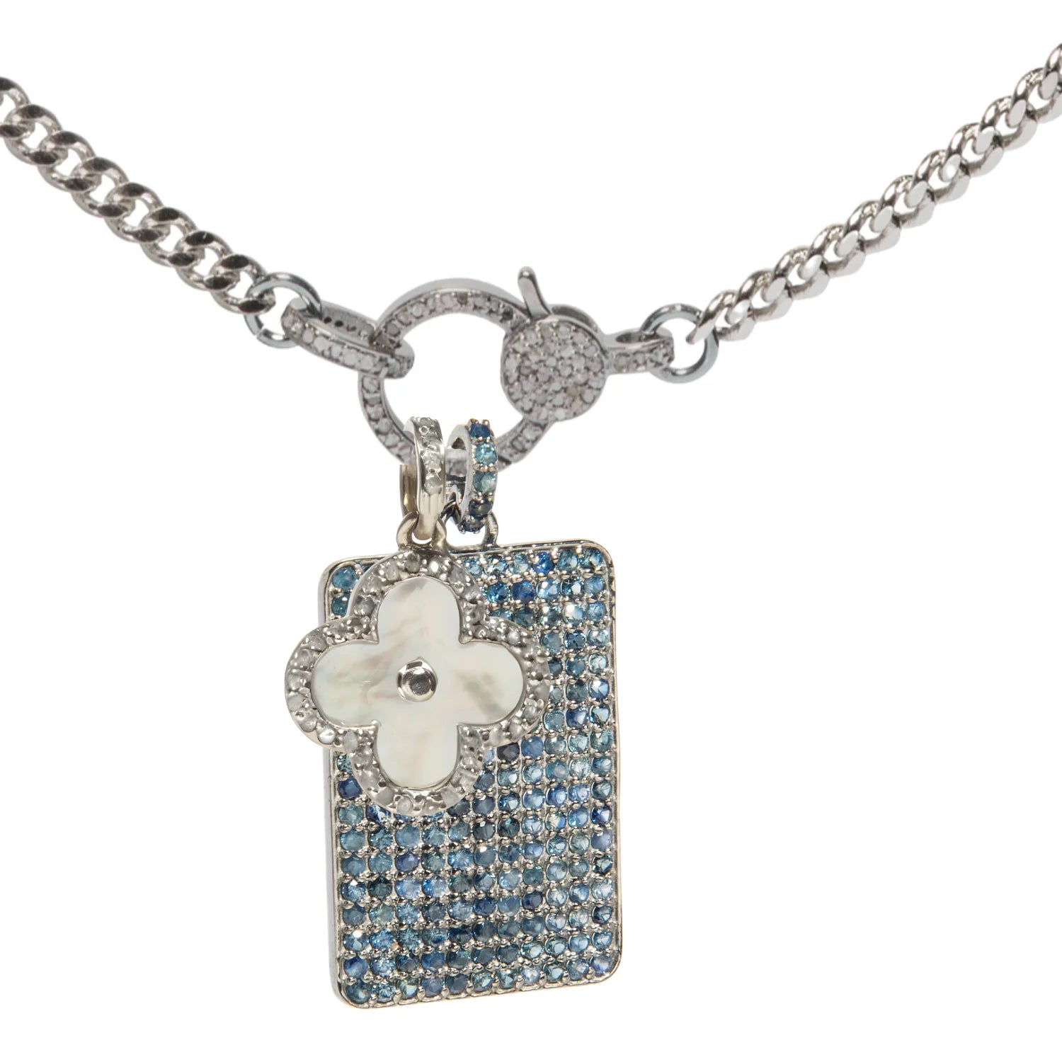 Clover charm with diamond halo, elegant sparkling jewelry accessory with delicate and timeless design