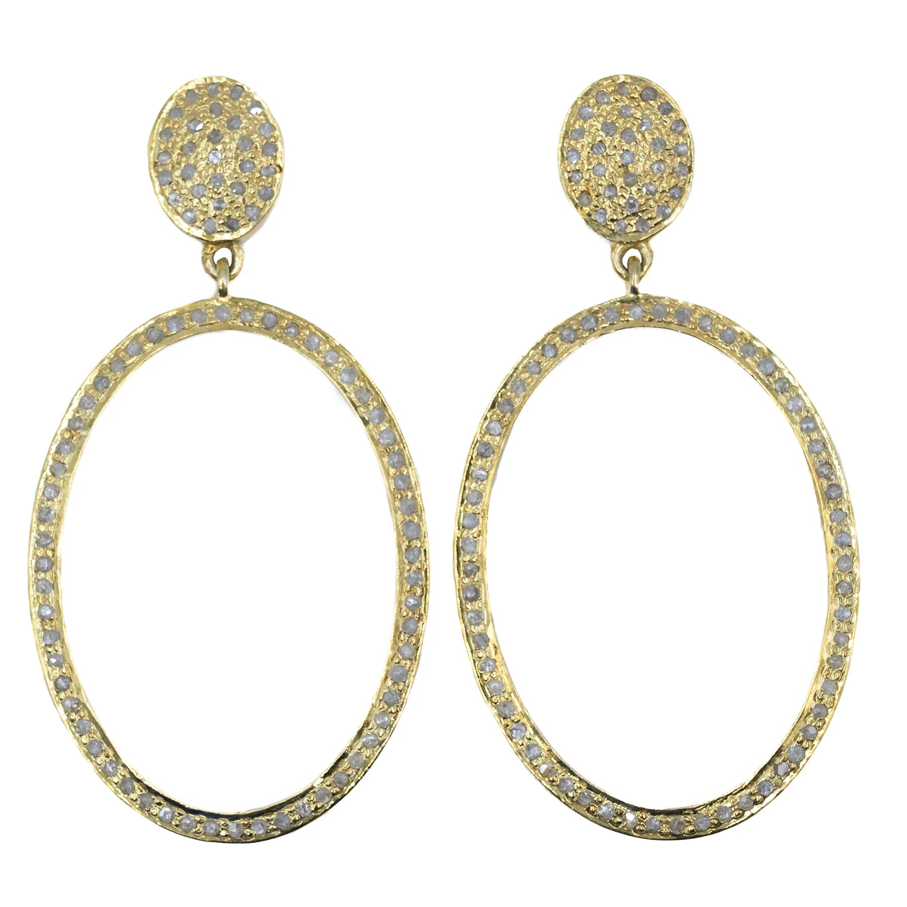 Diamond oval drop earrings, elegant dangling jewelry with sparkling oval diamond design