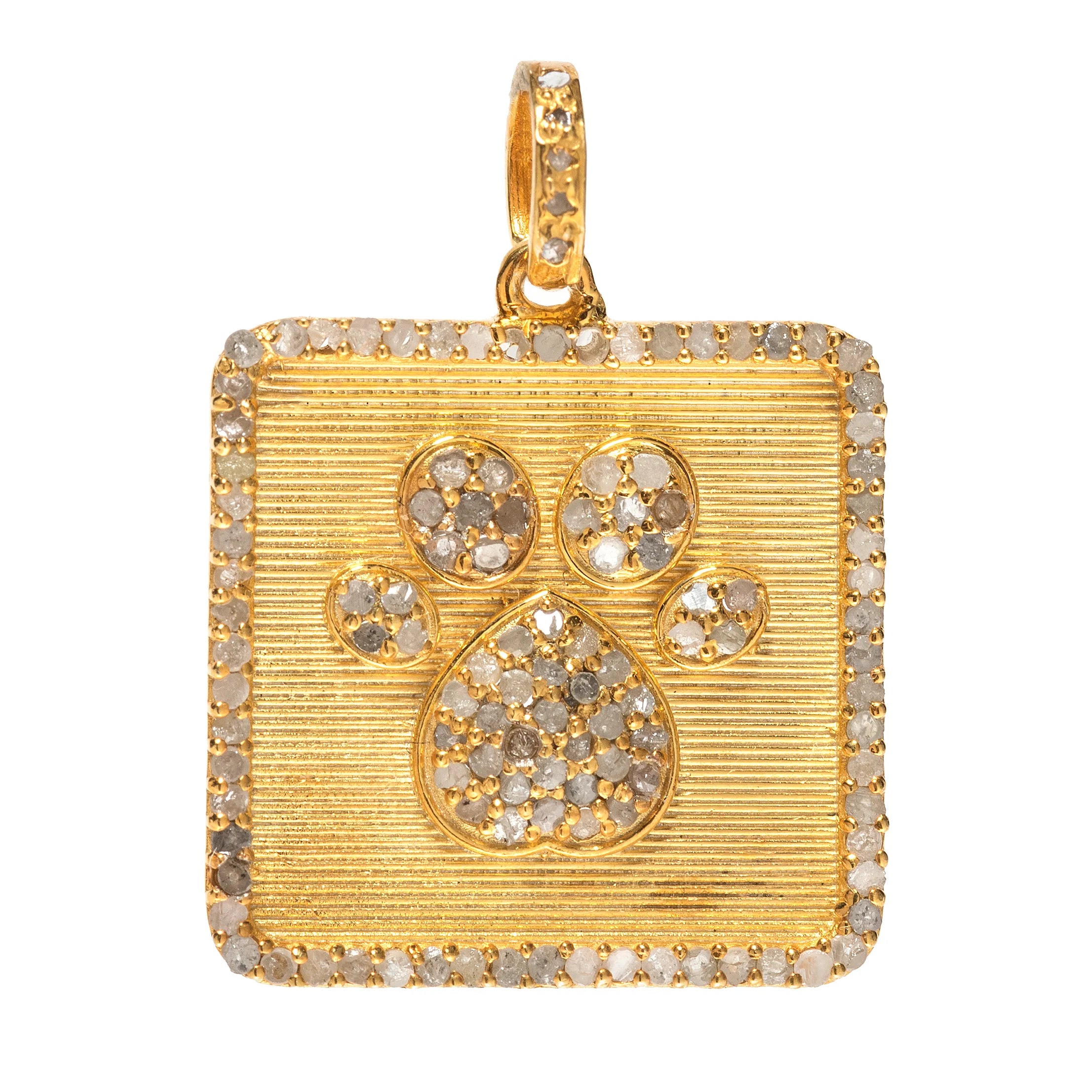 Gold square dog paw charm with diamond accents – pet-themed charm jewelry

