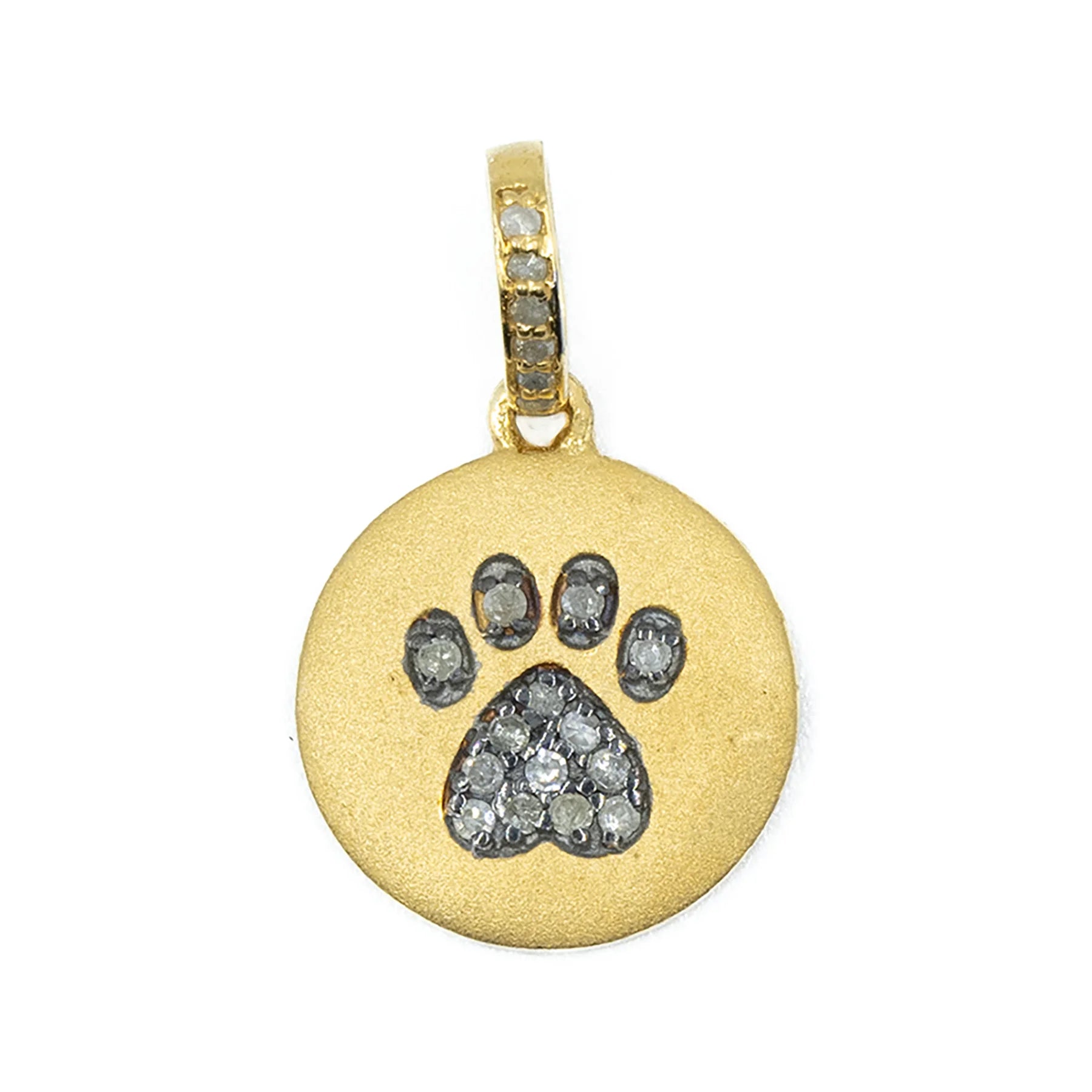 Dog paw disc charm in gold and silver, cute minimalist jewelry accessory for pet lovers