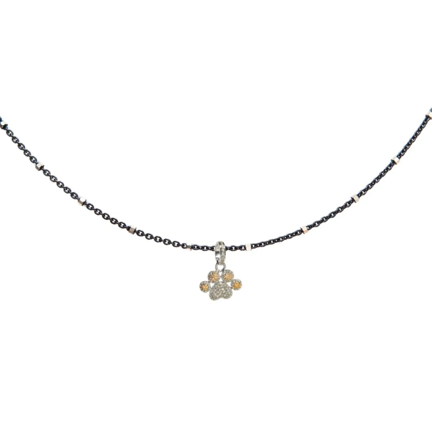 Mixed metal dog paw charm in gold and silver Pendant with diamond accents – elegant pet-themed jewelry