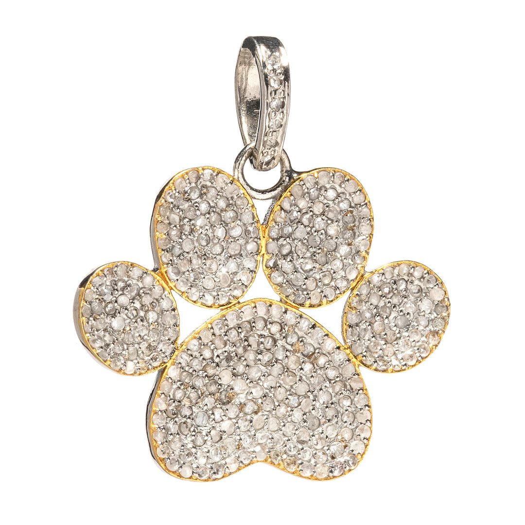 Extra-large dog paw charm in mixed metal with 18kt gold plating and sterling silver design