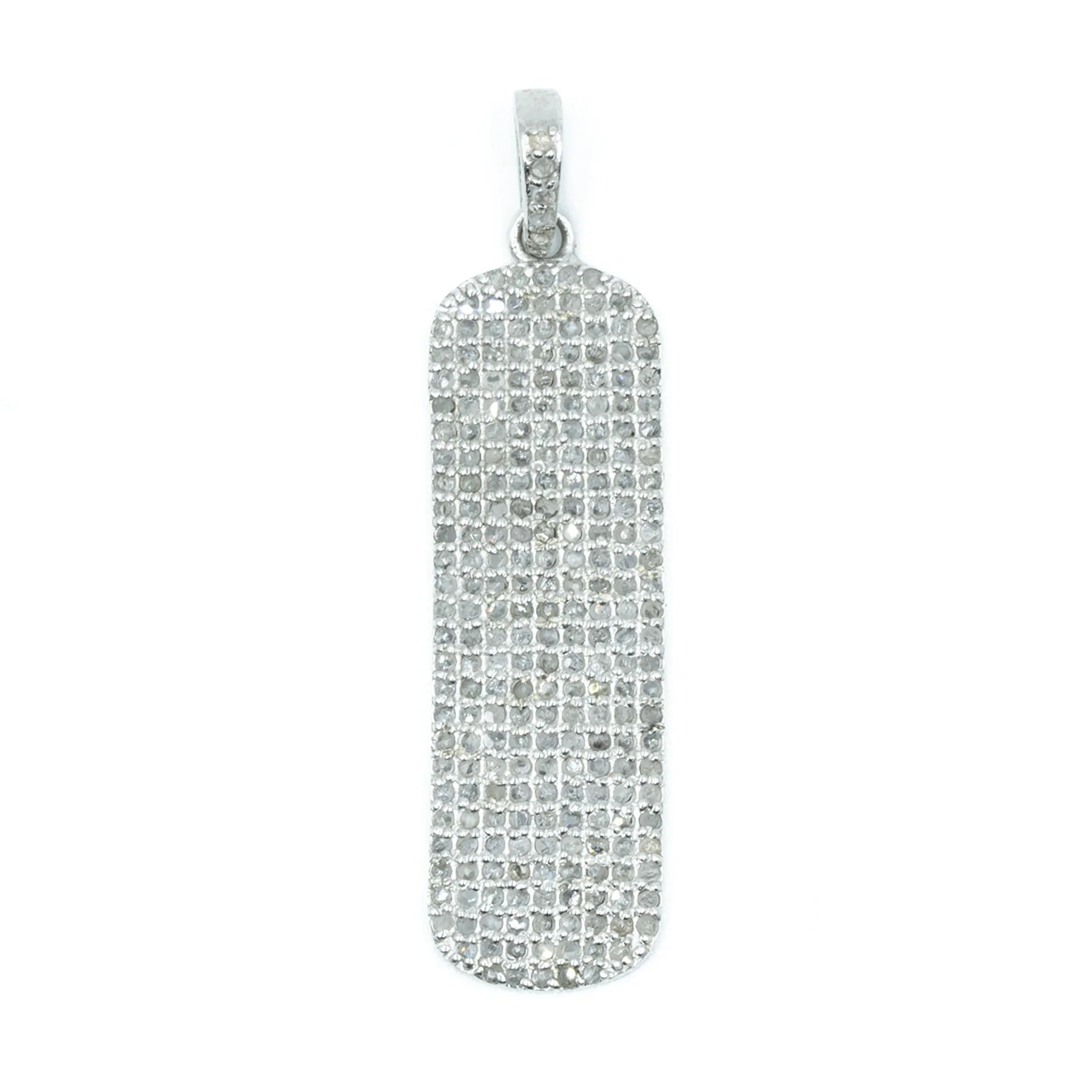 Long and thin dog tag pendant in sterling silver with a minimalist, modern silhouette for everyday wear