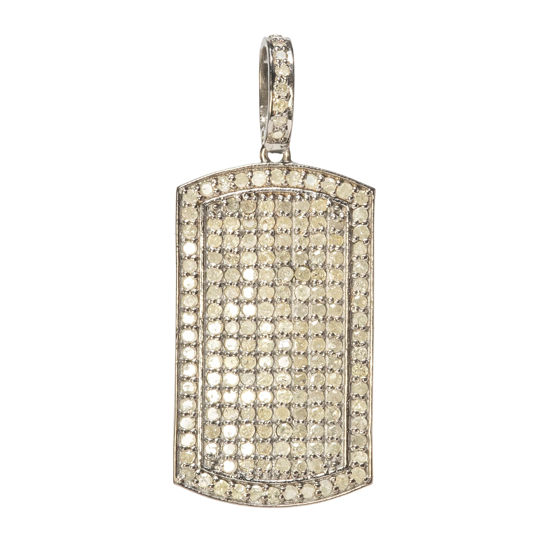 Medium dog tag pendant with diamond frame, stylish modern jewelry design