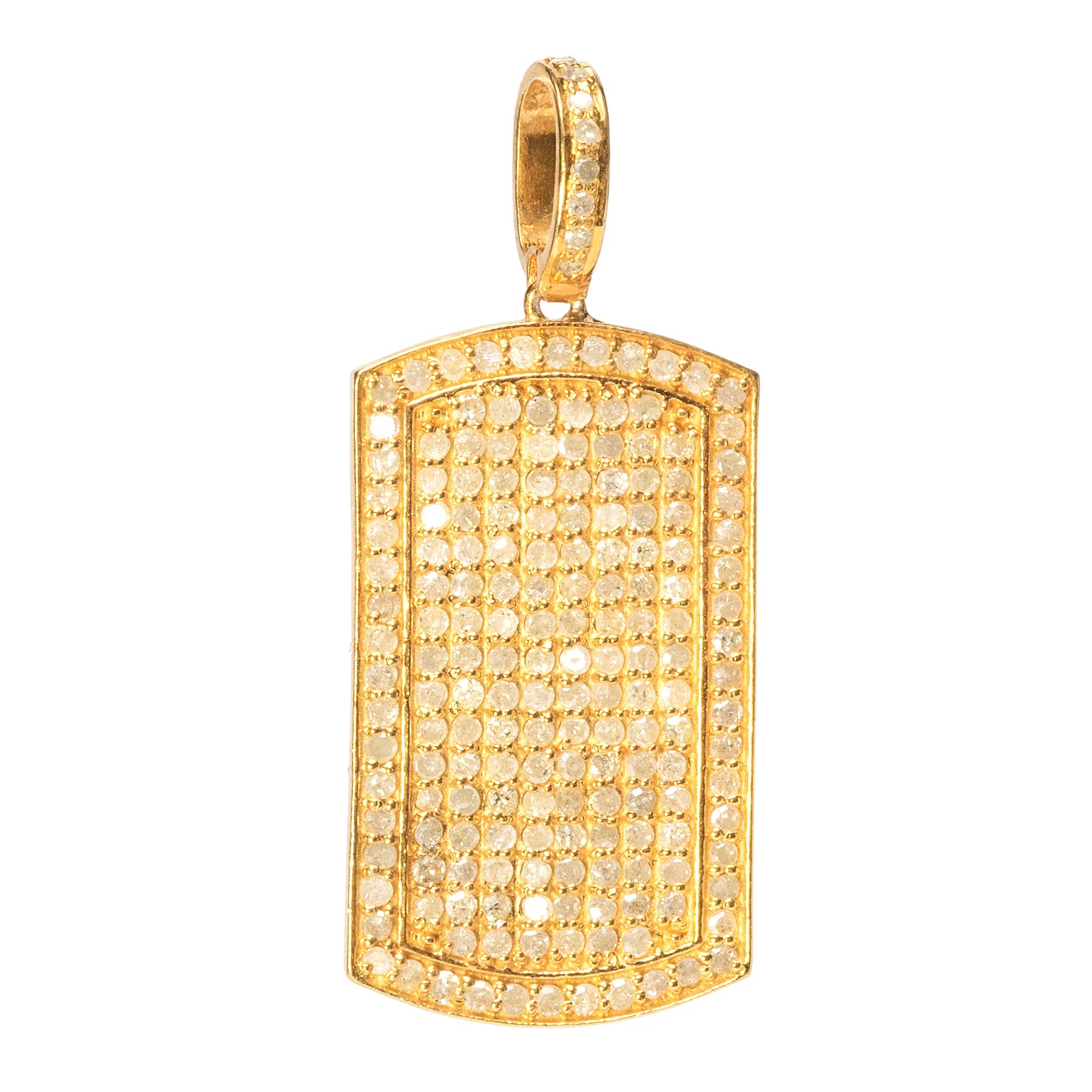 Medium dog tag pendant with diamond frame, stylish modern jewelry design
