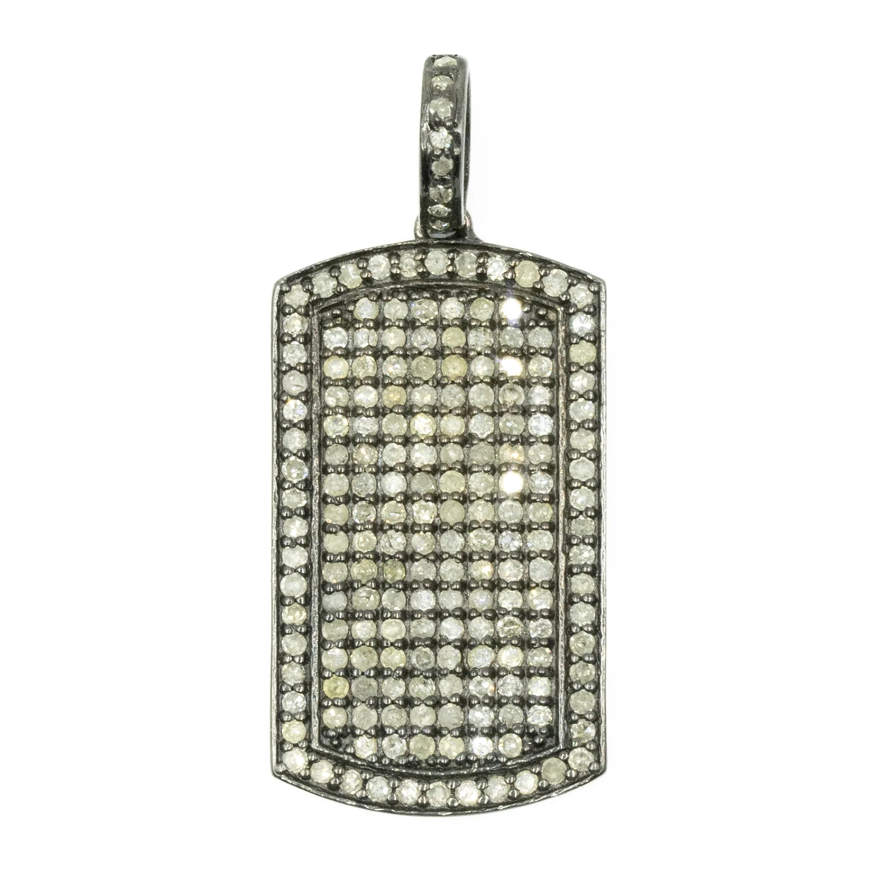 Medium dog tag pendant with diamond frame, stylish modern jewelry design