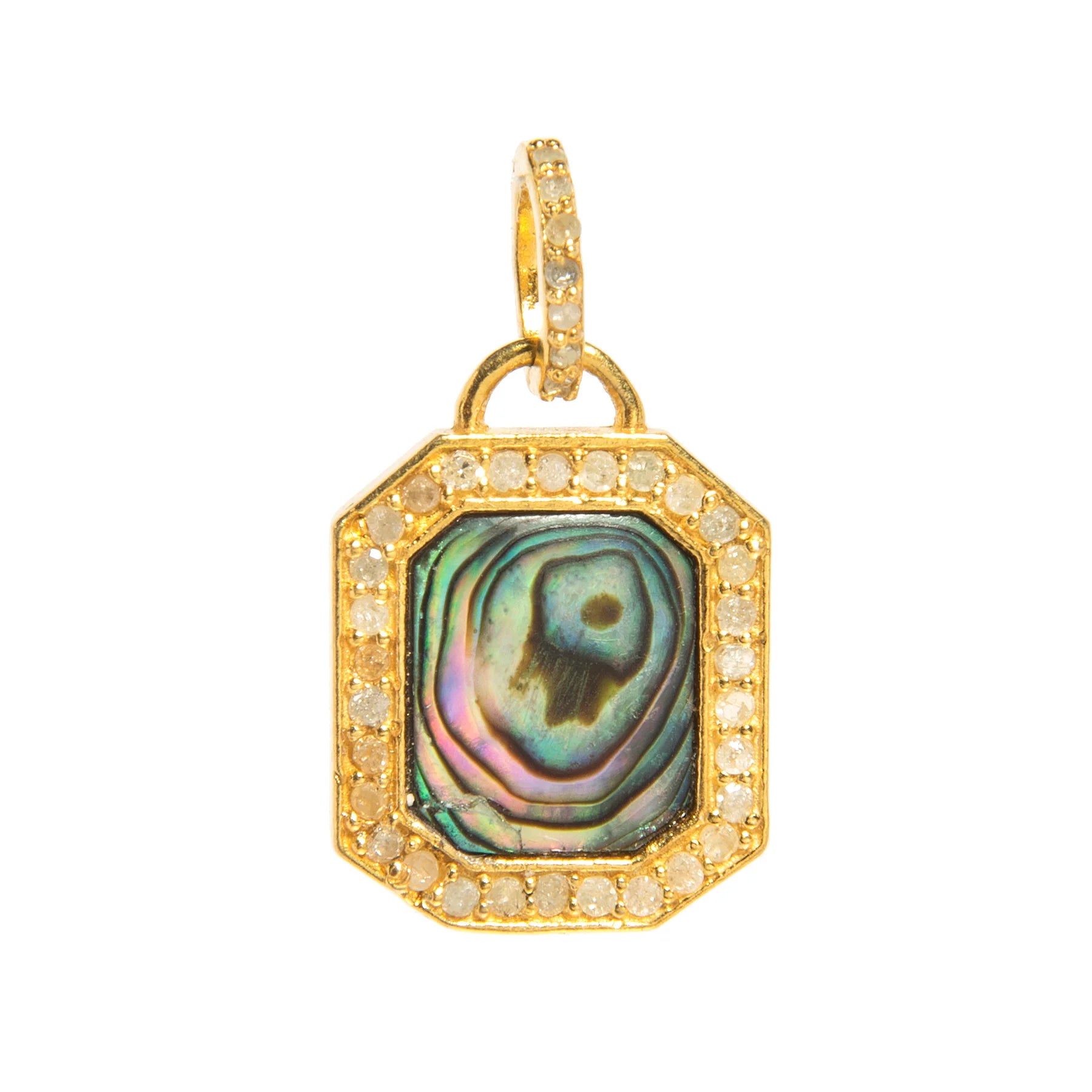 Abalone dog tag charm – shimmering pendant with natural shell pattern and bold coastal style

