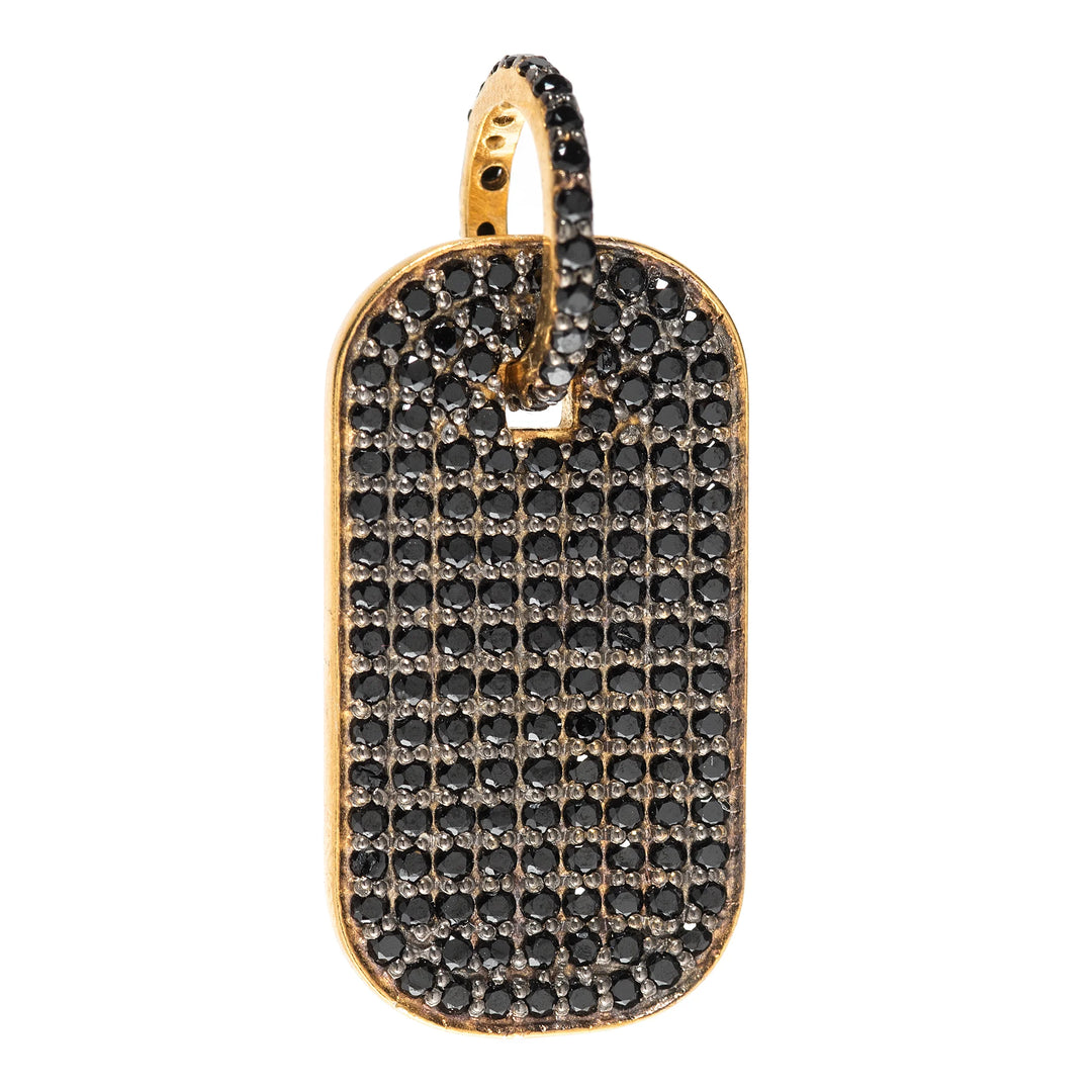 Gold dog tag charm with black onyx – sleek pendant featuring rich gemstone for a modern, elegant look

