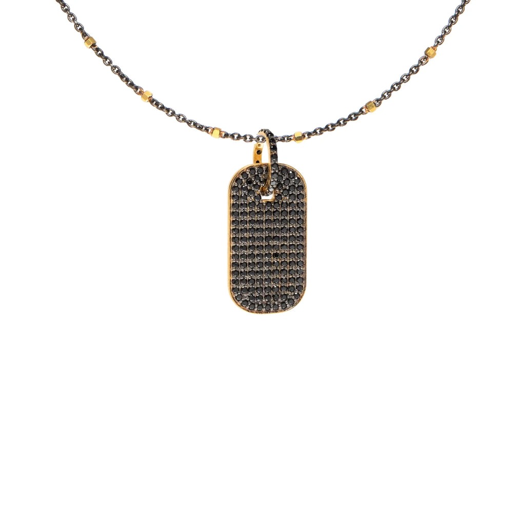 Gold dog tag charm with black onyx – sleek pendant featuring rich gemstone for a modern, elegant look


