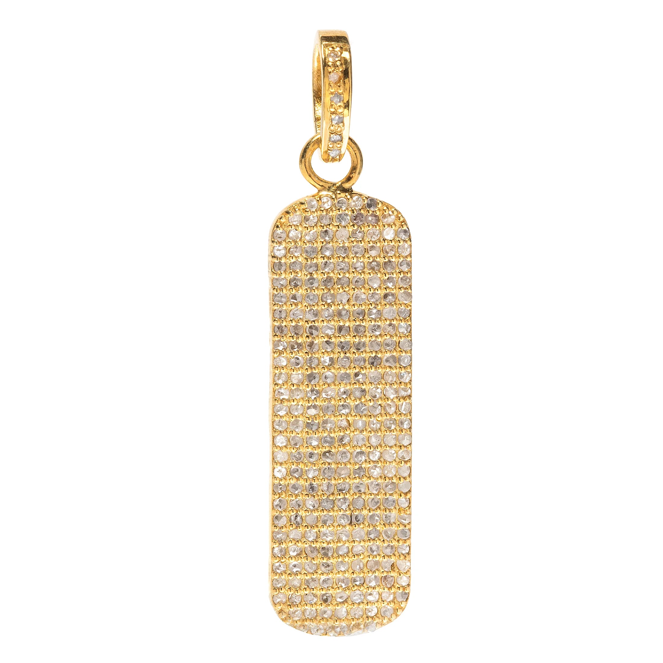 Long and thin dog tag pendant in sterling silver with a minimalist, modern silhouette for everyday wear