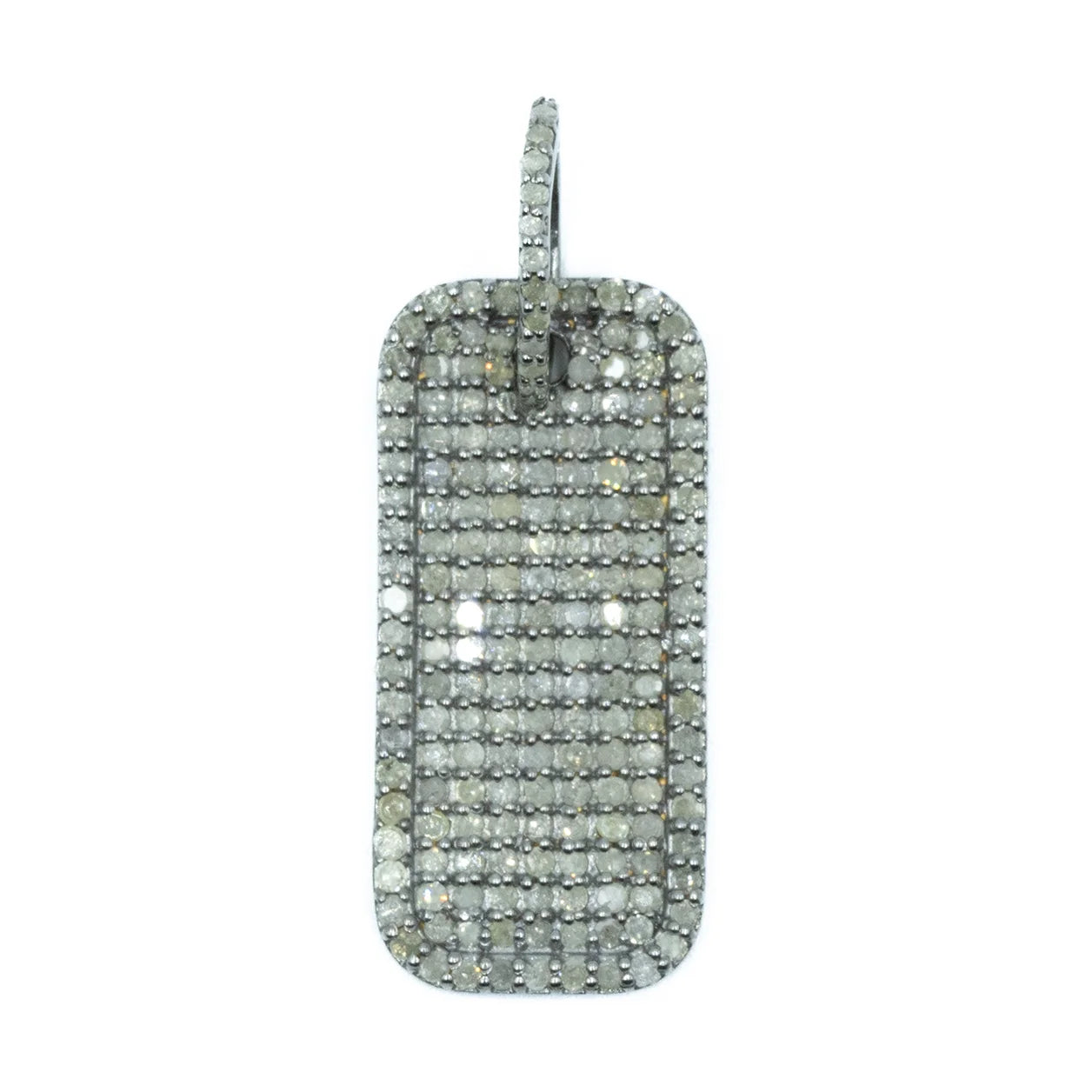 Tall and thin dog tag pendant with a framed design in polished sterling silver for a sleek, minimalist look