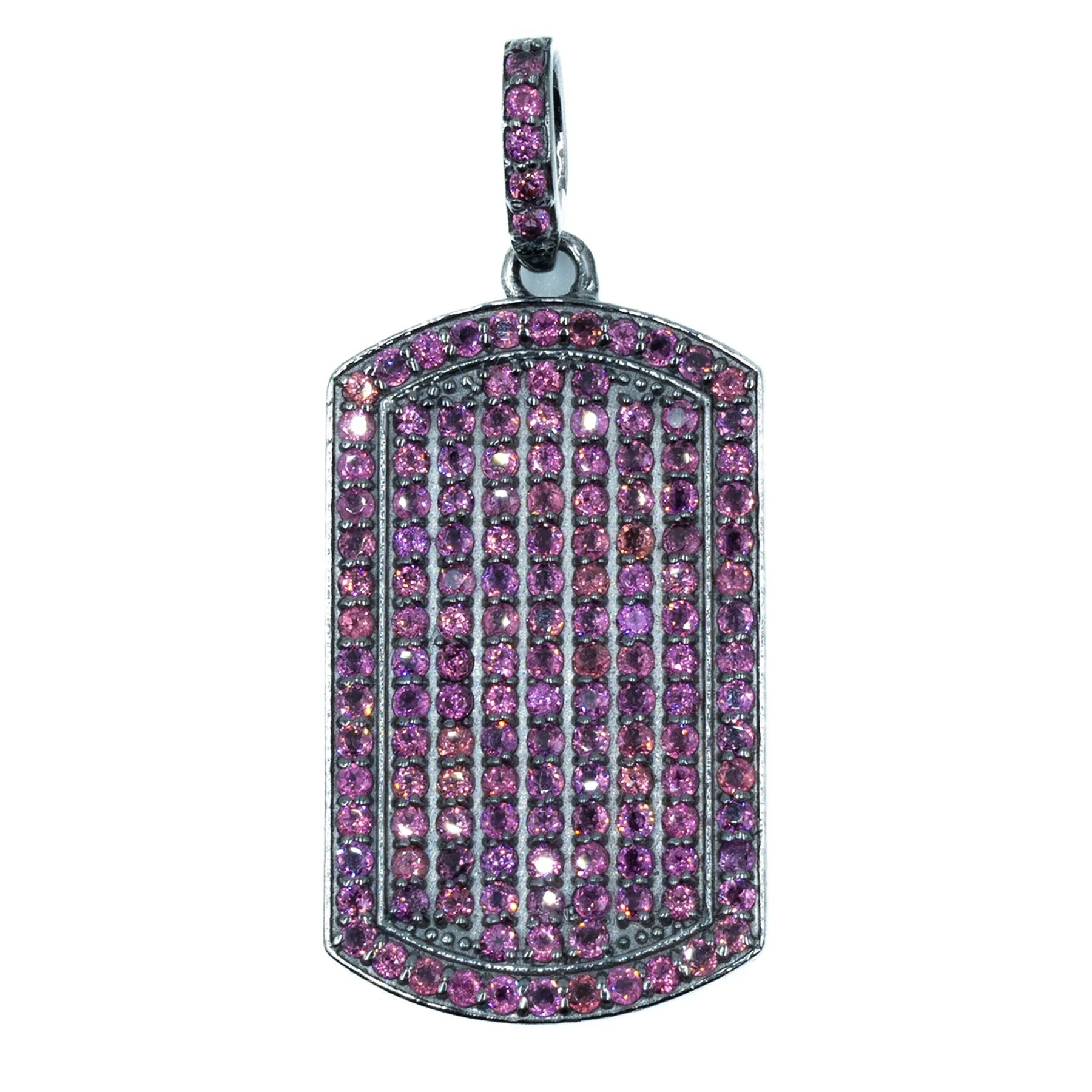 Rhodolite garnet dog tag pendant, deep red gemstone jewelry in modern statement design