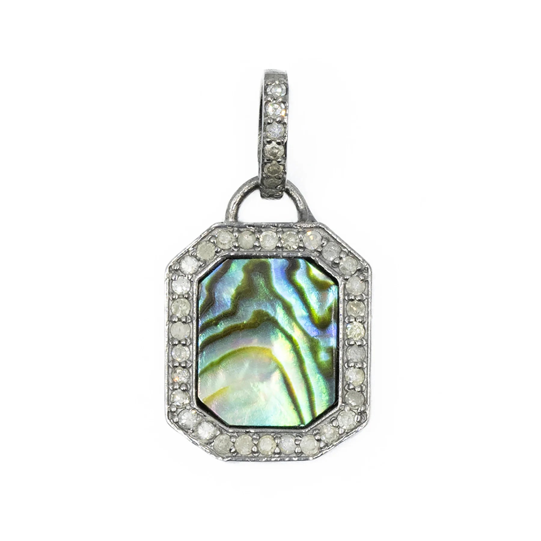 Abalone dog tag charm – shimmering pendant with natural shell pattern and bold coastal style

