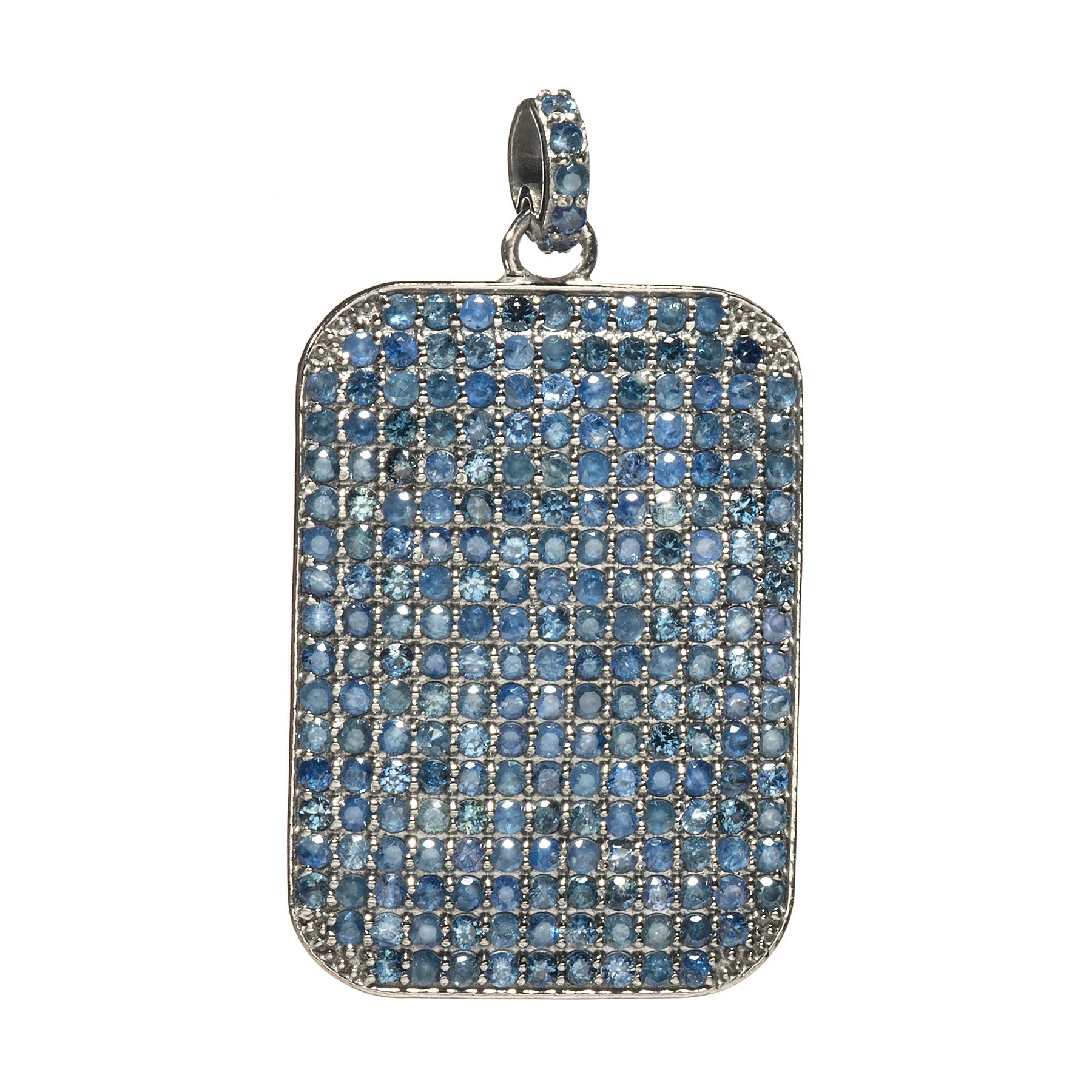 Large dog tag pendant in 18kt gold-plated sterling silver, adorned with brilliant sapphire accents for an elegant finish