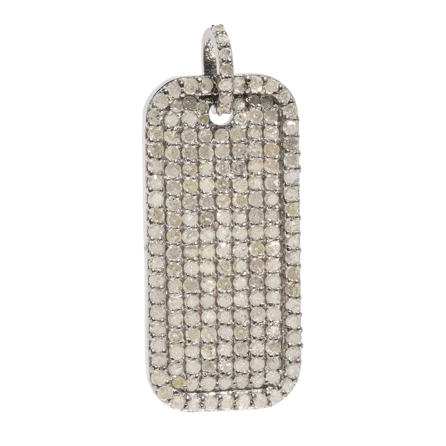 Tall and thin dog tag pendant with a framed design in polished sterling silver for a sleek, minimalist look