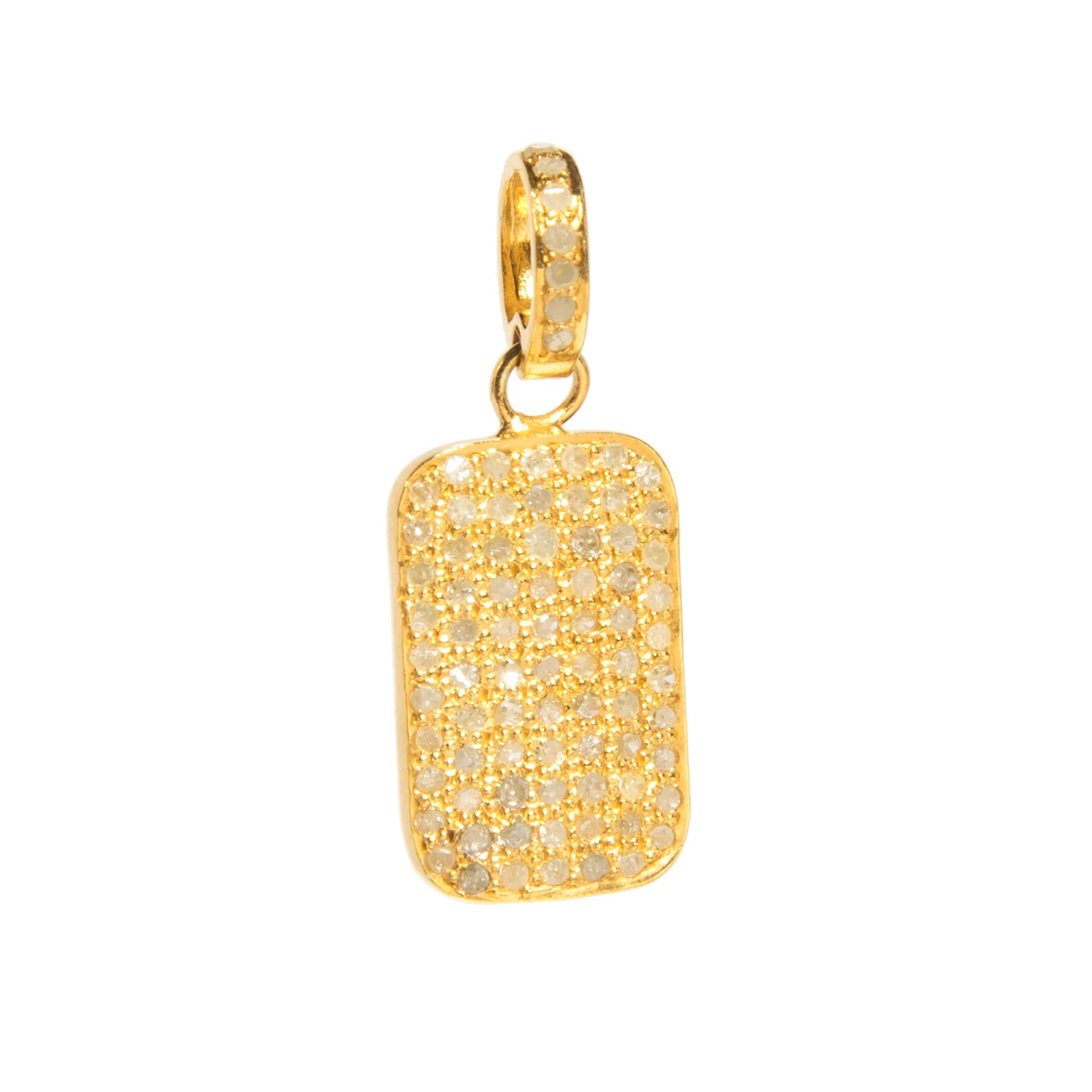 Small dog tag charm with diamond accent – elegant and understated pendant with timeless appeal

