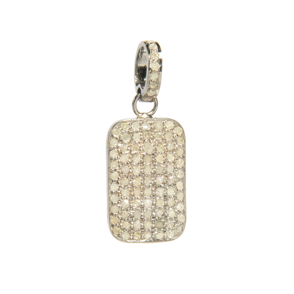 Small dog tag charm with diamond accent – elegant and understated pendant with timeless appeal

