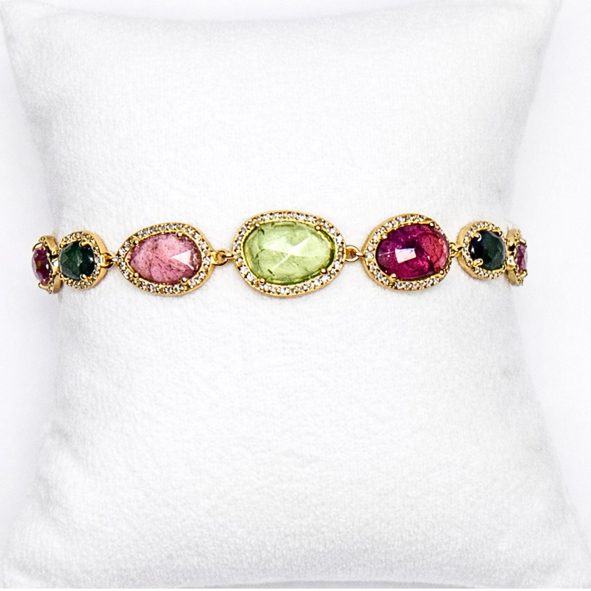 Sliced Watermelon Tourmaline & Diamond Bracelet
